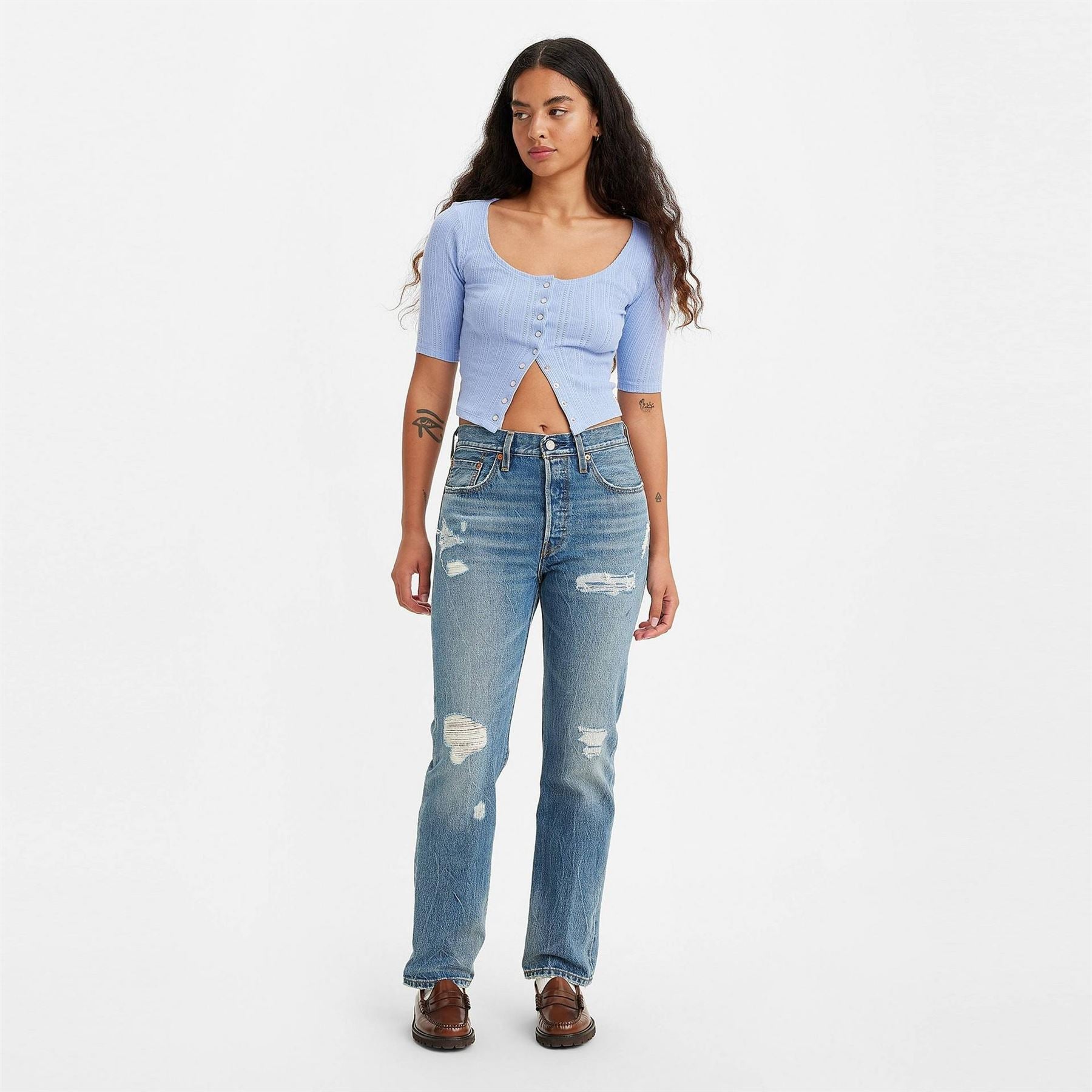 Levis 501 Distressed Regular Fit Jeans
