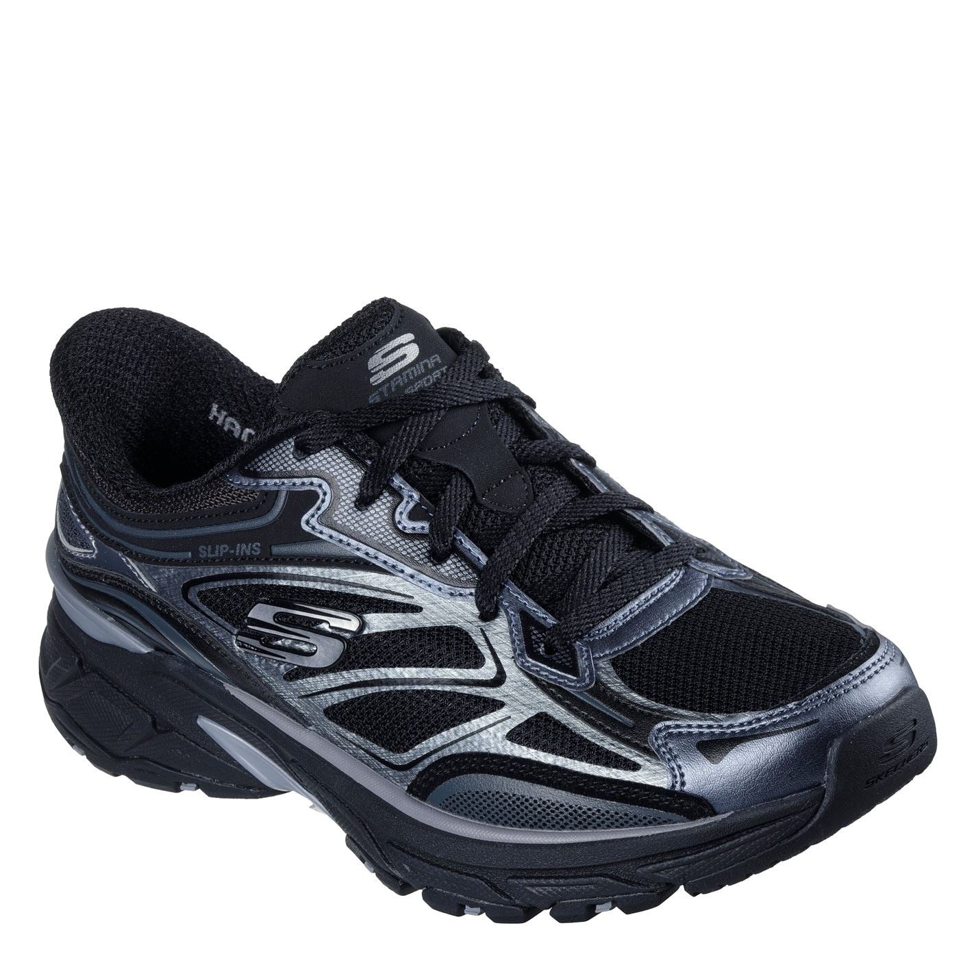 Skechers Womens Metallic Overlay Mesh Lace Up Slip  Slip On Trainers