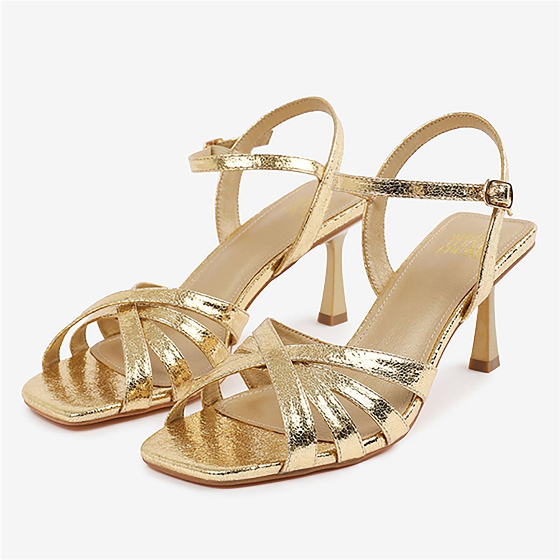 Wheres That From Lizzo Metallic Open Toe Stiletto Heel Sandals