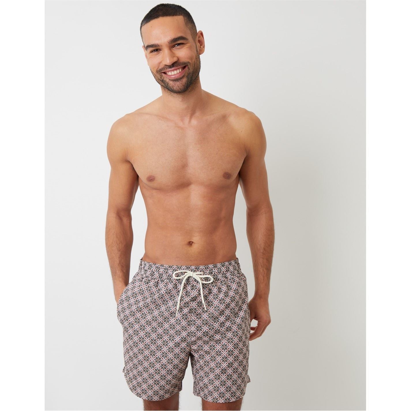 Threadbare Geometric Patterned Regular Fit Swim Short