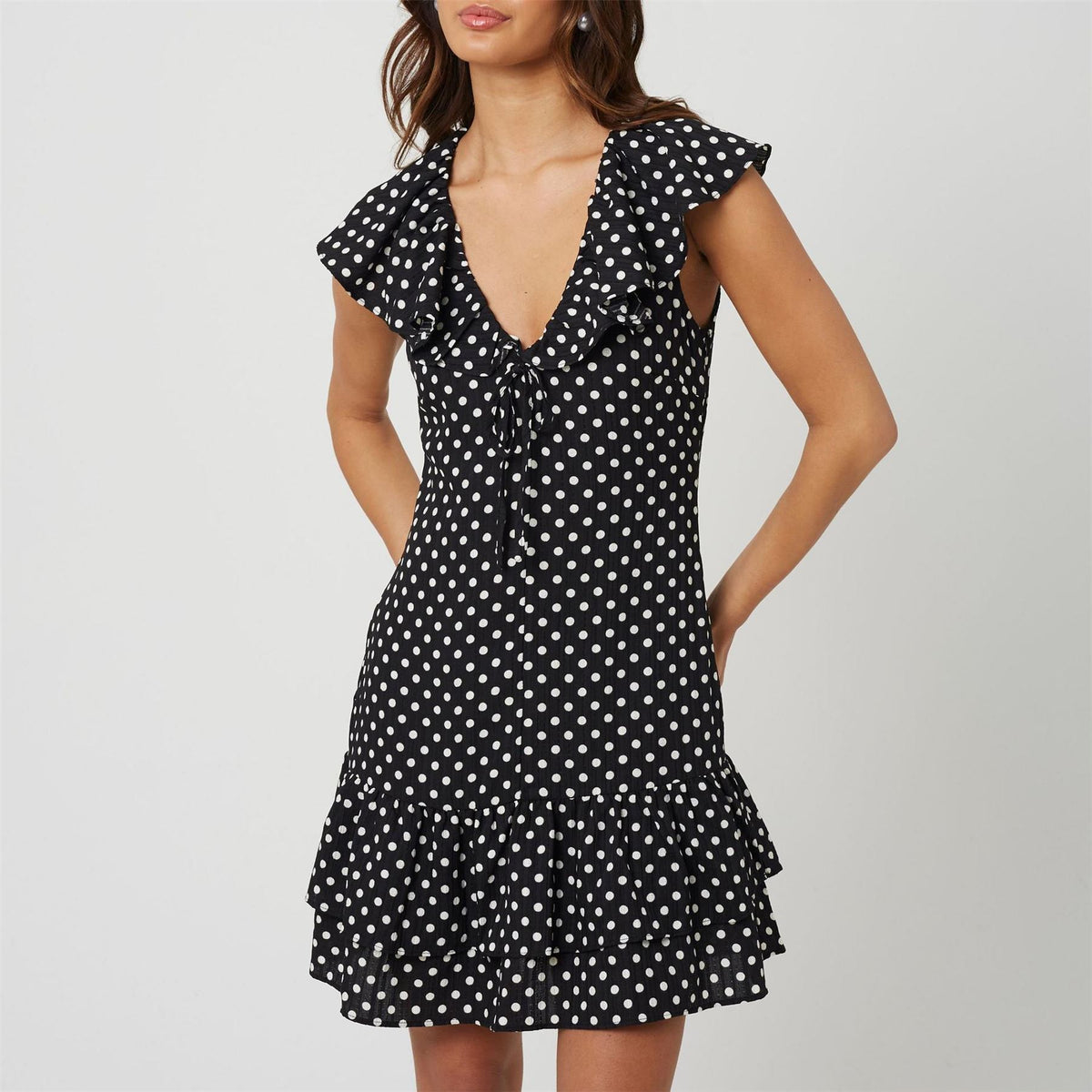 Brave Soul Womens Mini Polka Dot Dress With Frill Detail