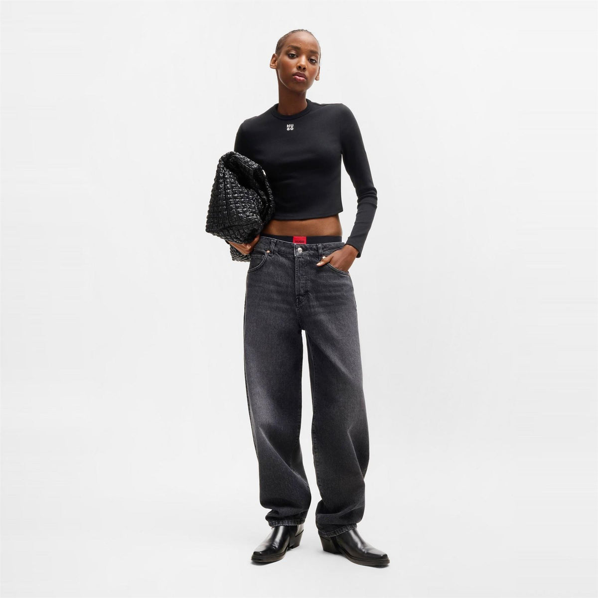 Hugo Cropped Crew Neck Regular Fit T-Shirt