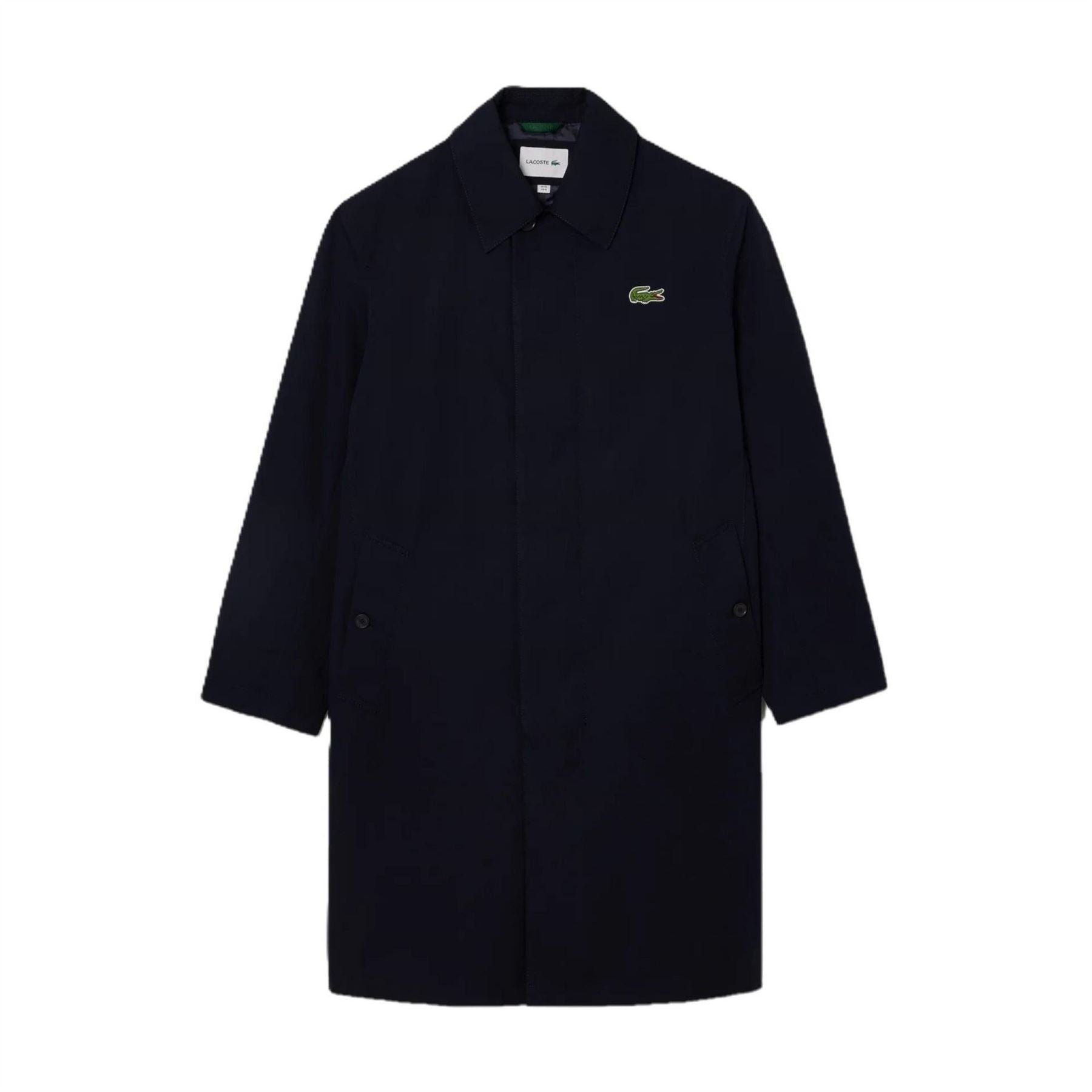 Lacoste Showerproof Cotton Twill Snap Button Trench Coat with Logo