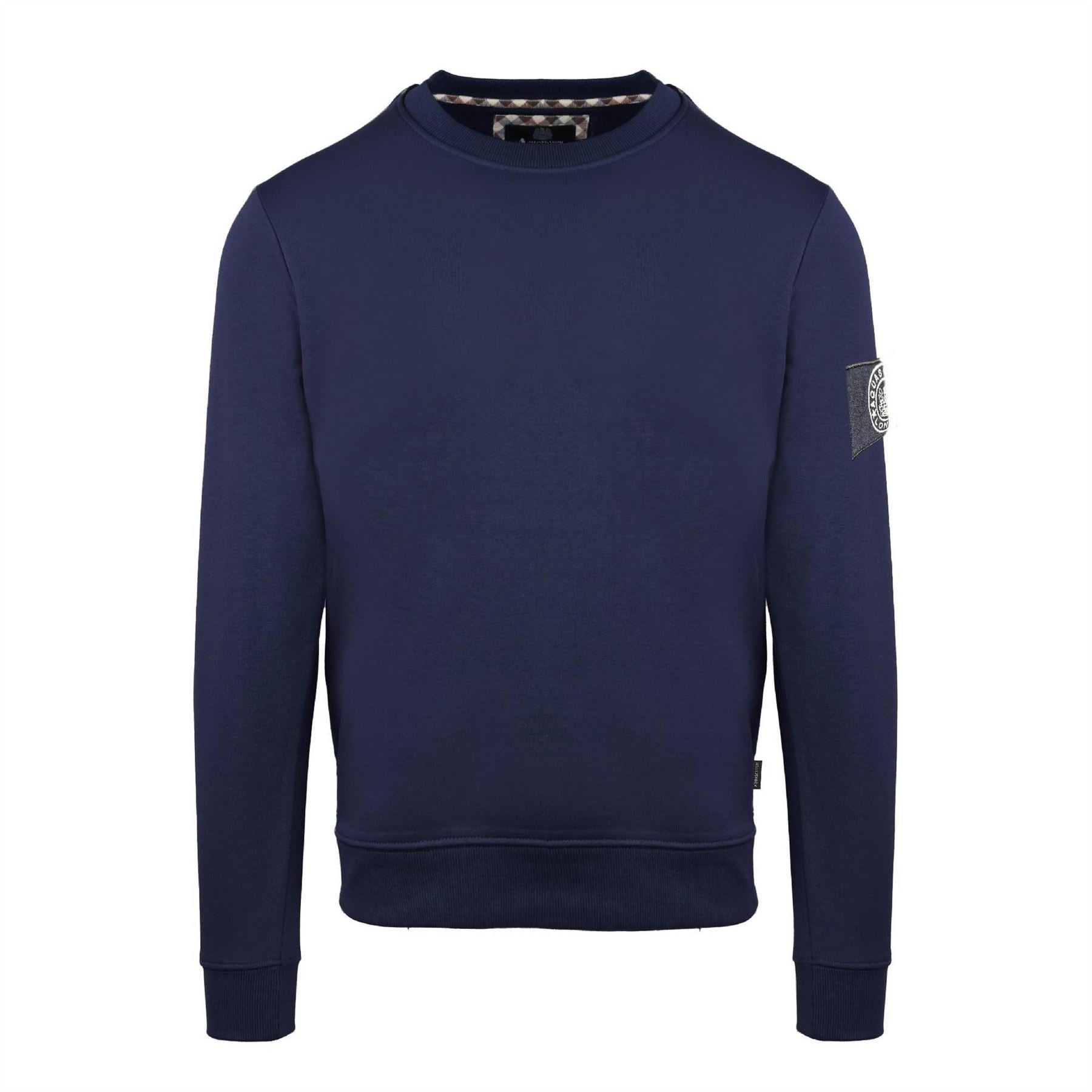 Aquascutum Crew Neck Ribbed Collar Long Sleeve Sweatshirt
