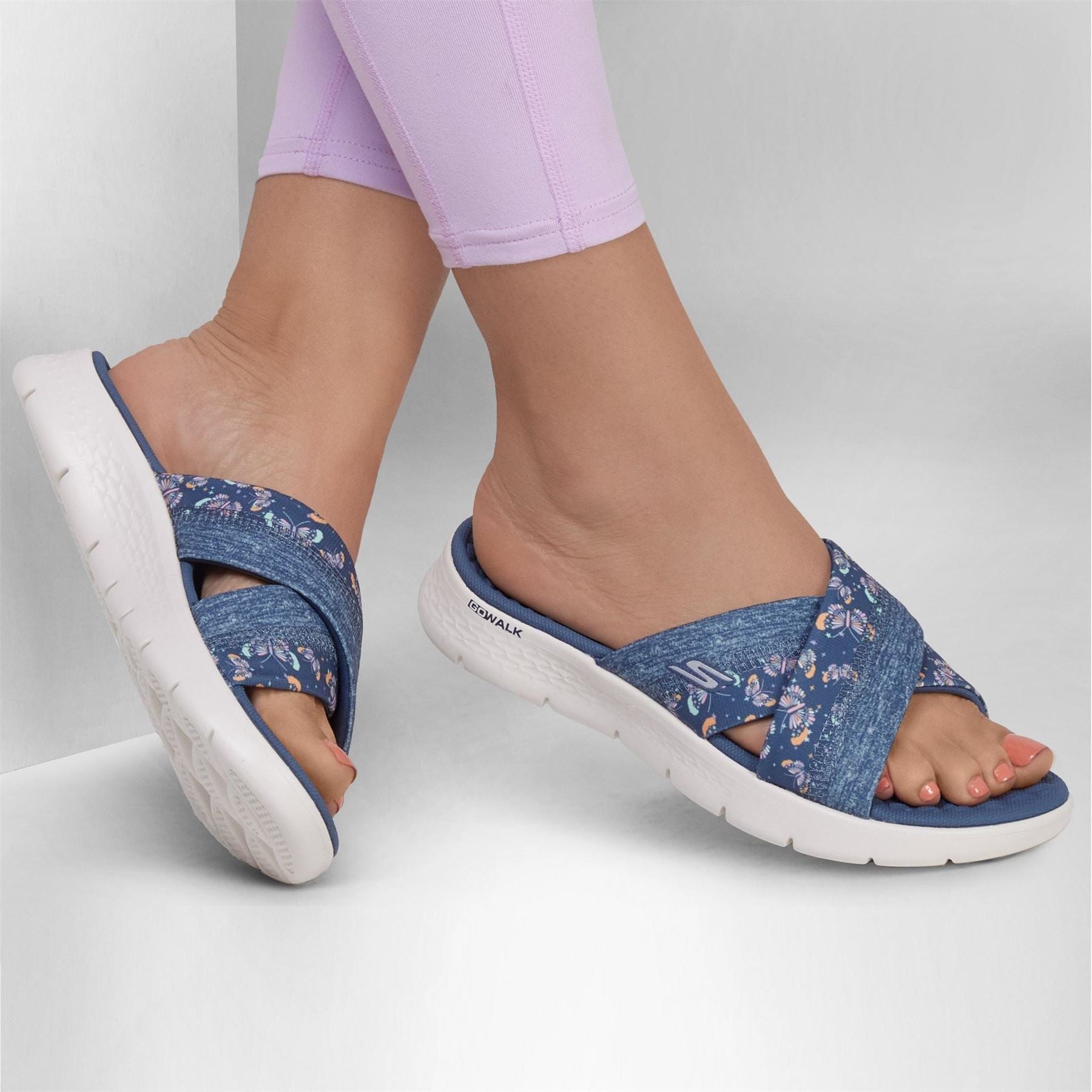 Skechers Womens Butterfly Print Memory Foam Straps Flat Sandals