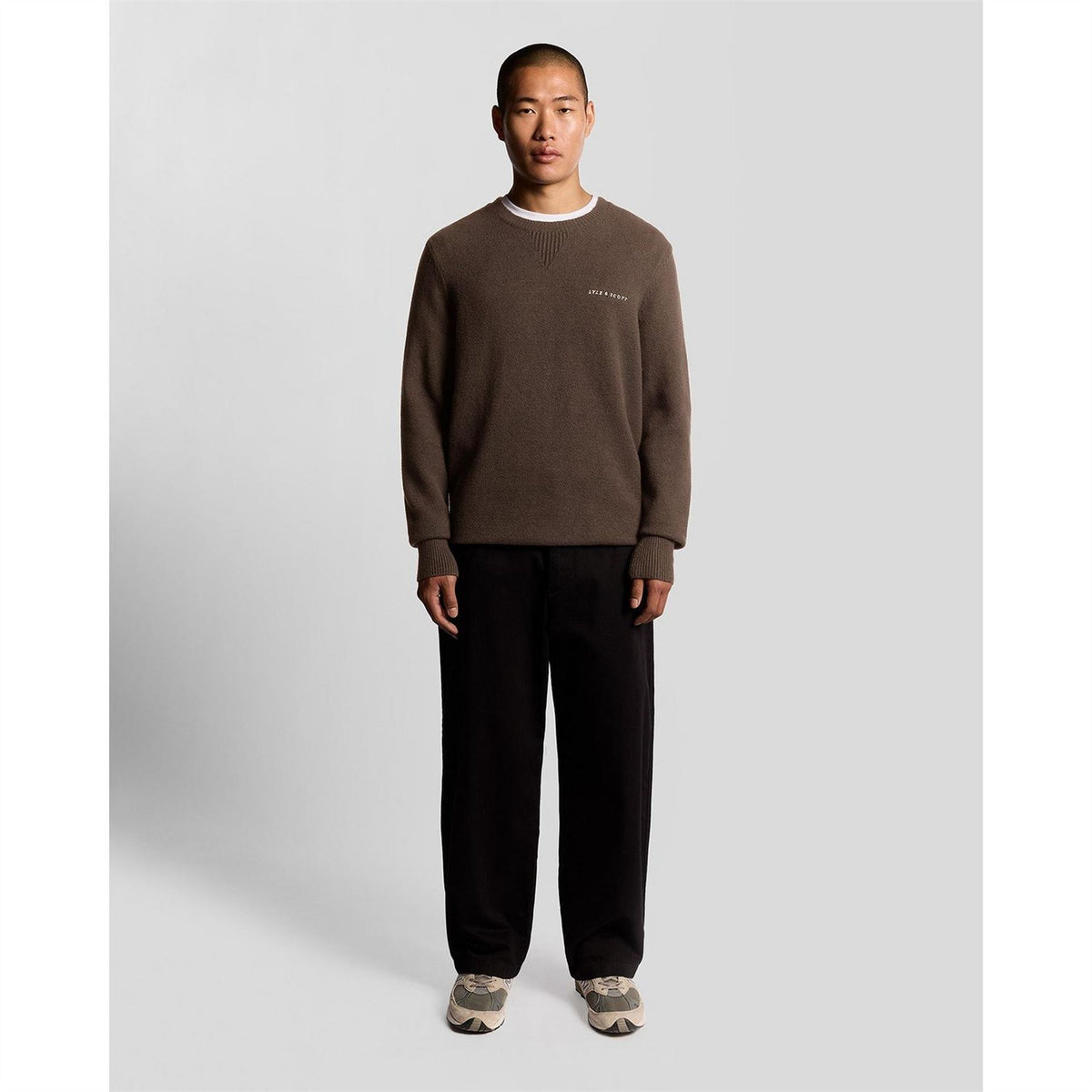 Lyle and Scott Crew Neck Ribbed Collar Long Sleeve Sweater