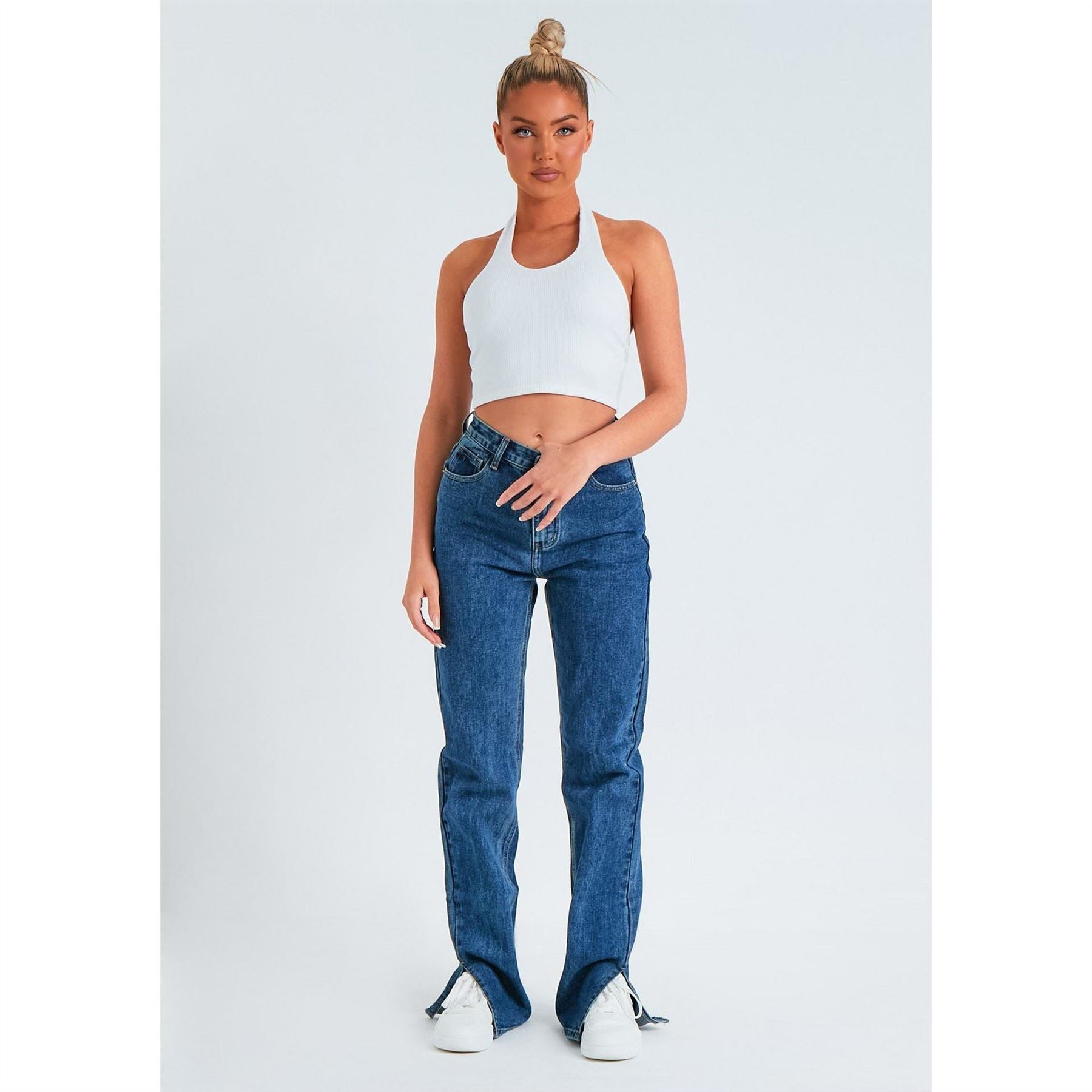 Missy Empire Straight Leg Split Detail Jeans