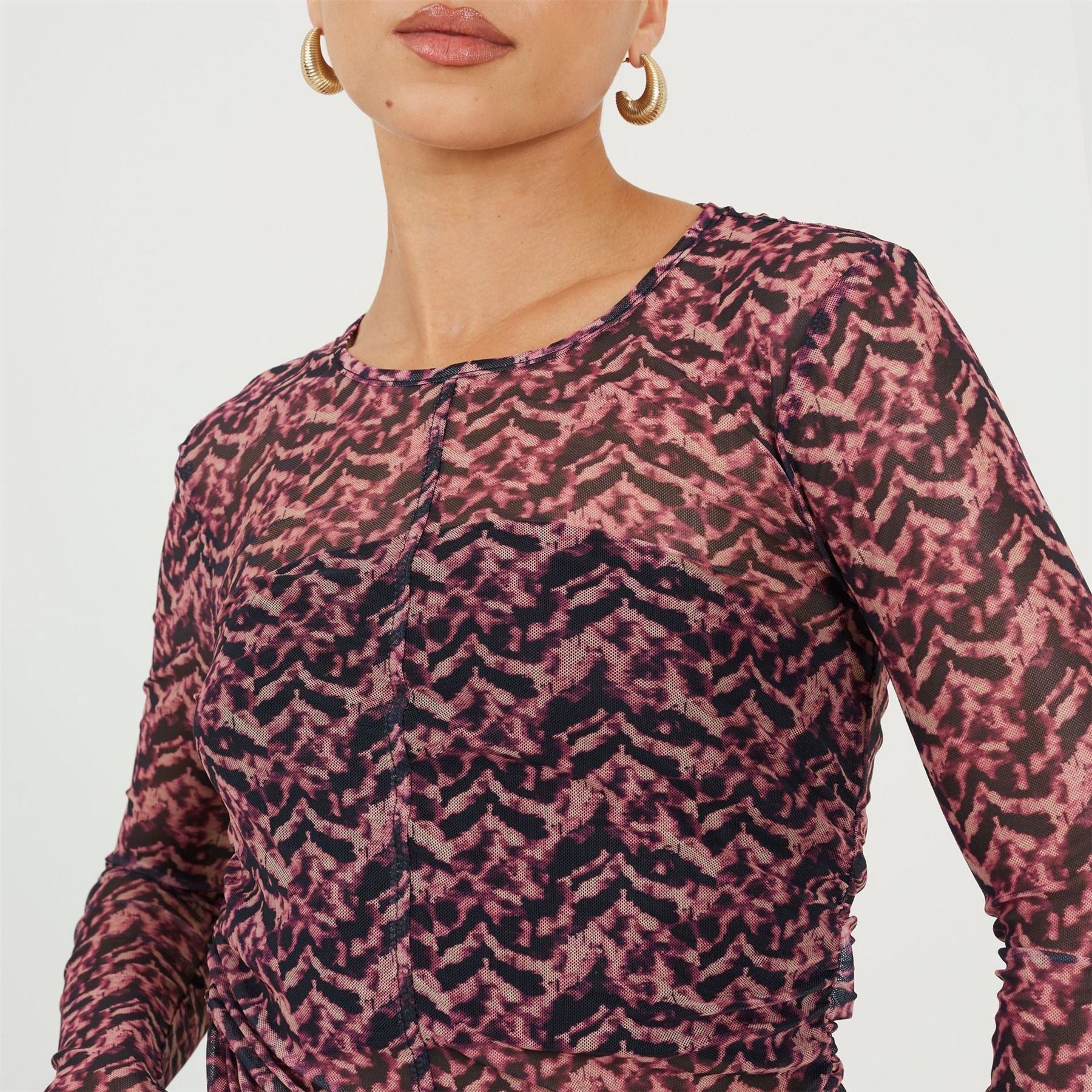 Brave Soul Mock Neck Illusion Sleeve Long Sleeve Mesh Top