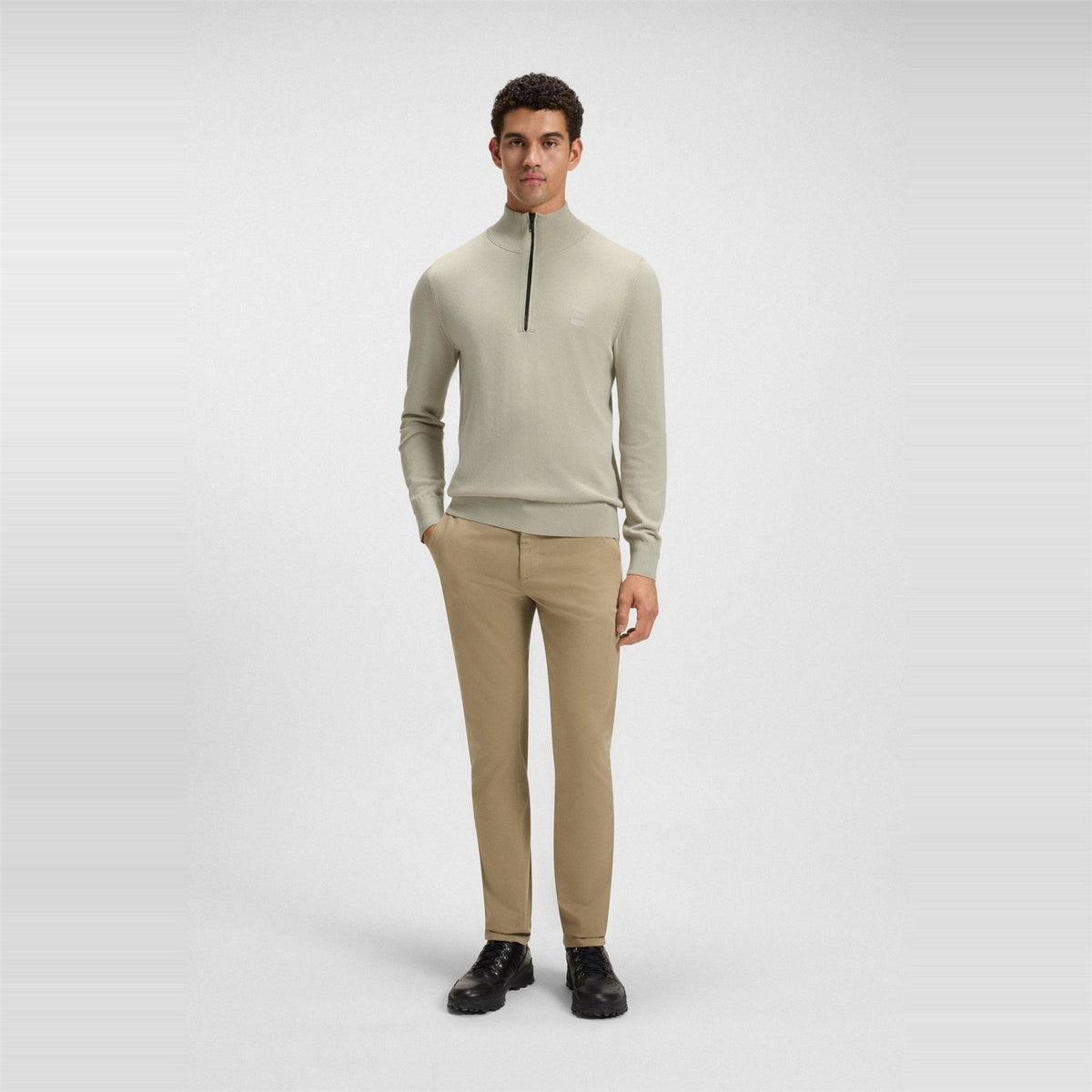 Boss Kanobix Orange 1 4 Zip Cotton Cashmere Knitted Top