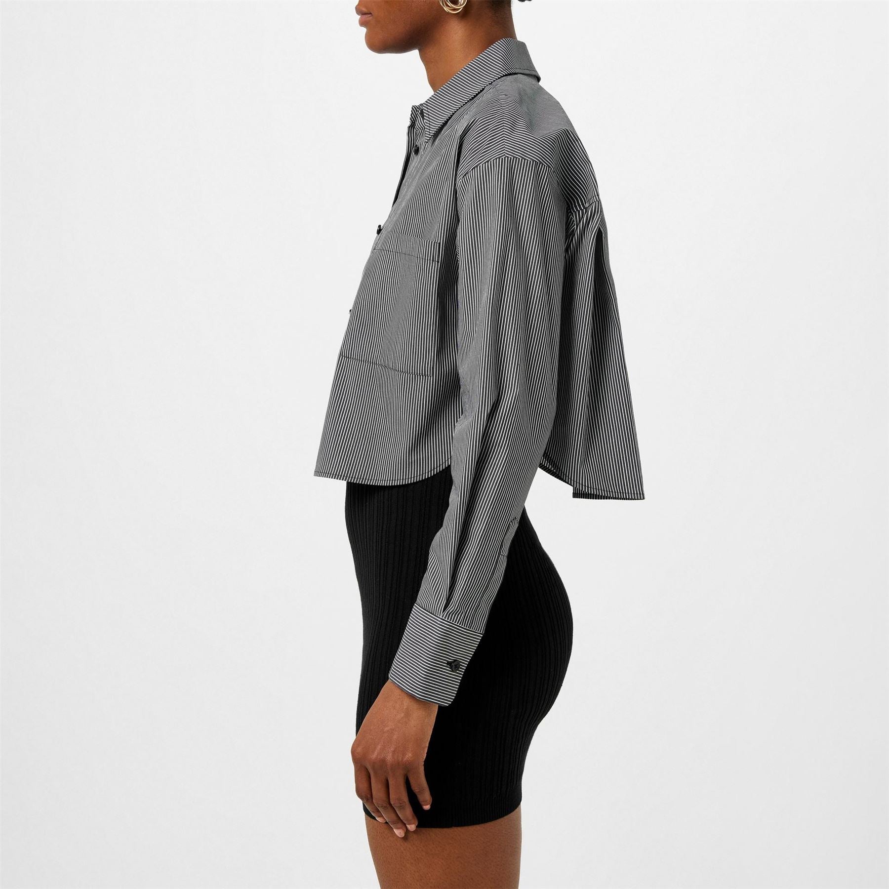 DKNY Cropped Stripe Long Sleeve Oxford Shirt