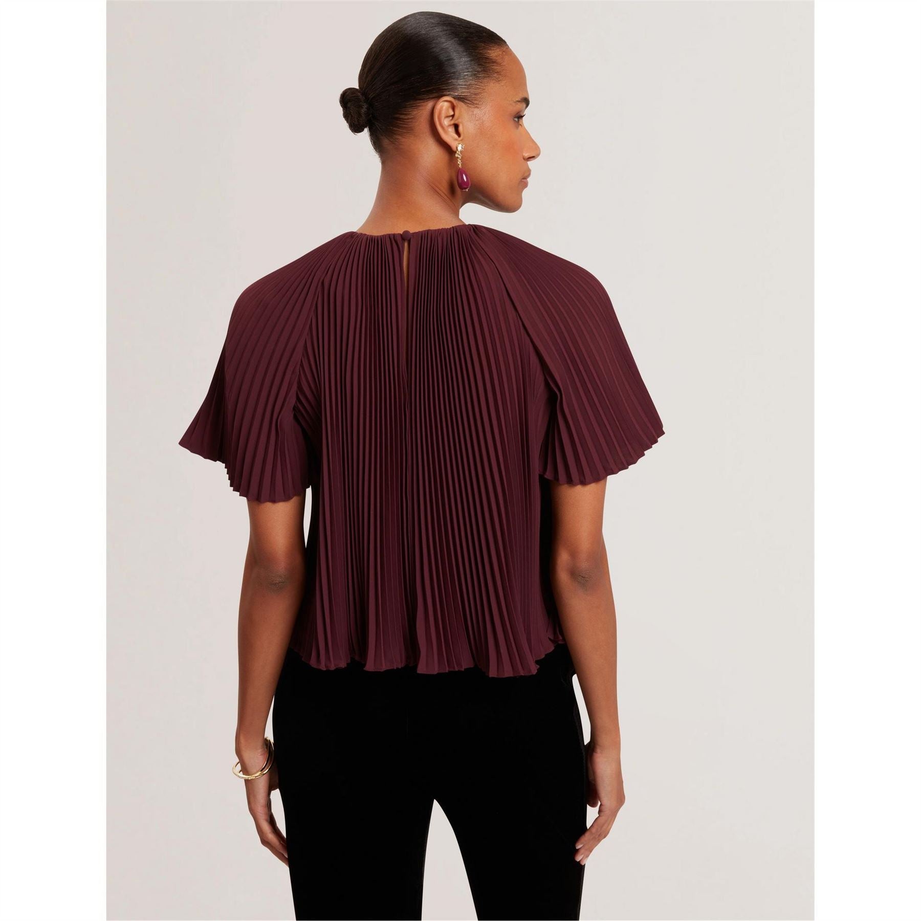 Ted Baker Pleated Crew Neck Short Sleeve Blouse