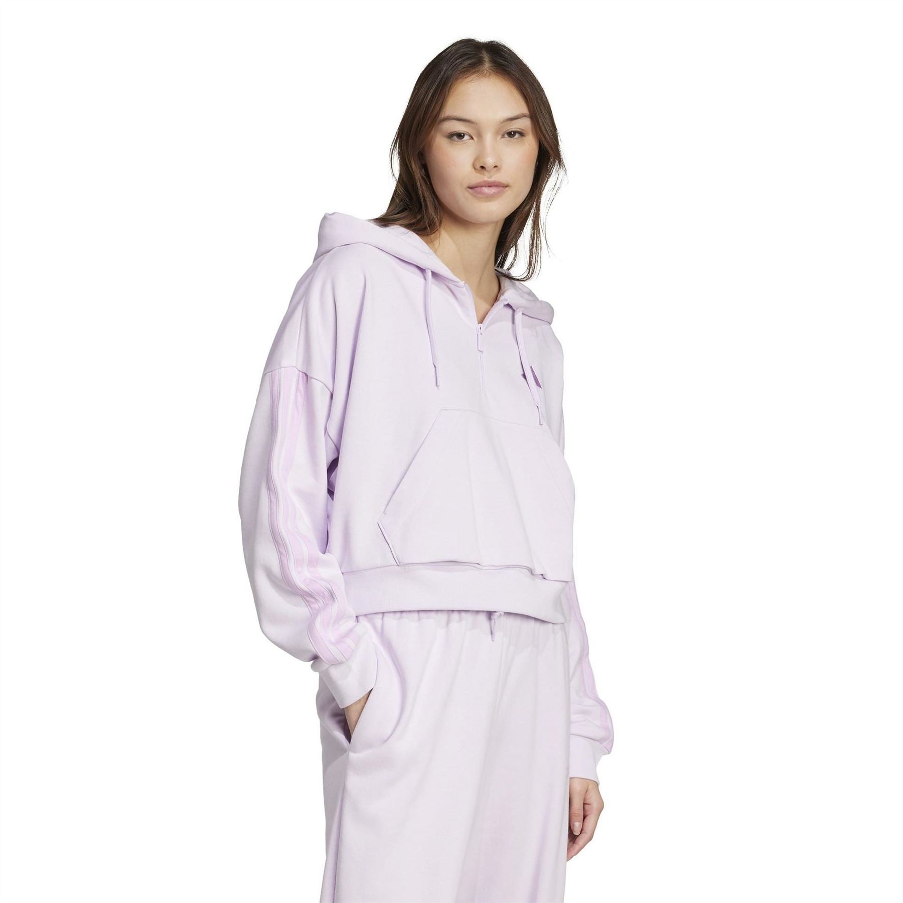 adidas Womens Essentials 3 Stripes Quarter Zip Hoodie