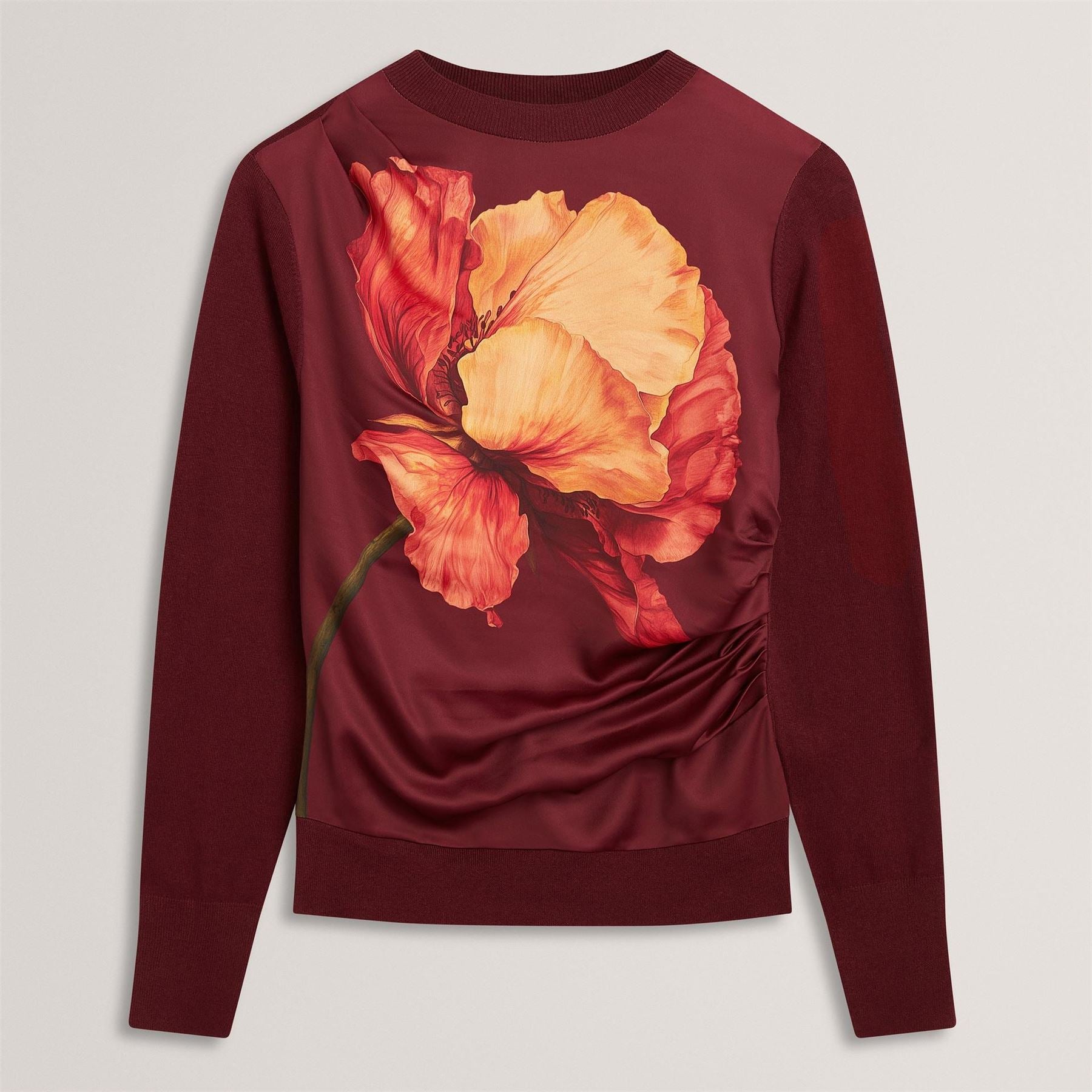 Ted Baker Printed Satin Front Fine Knit Top