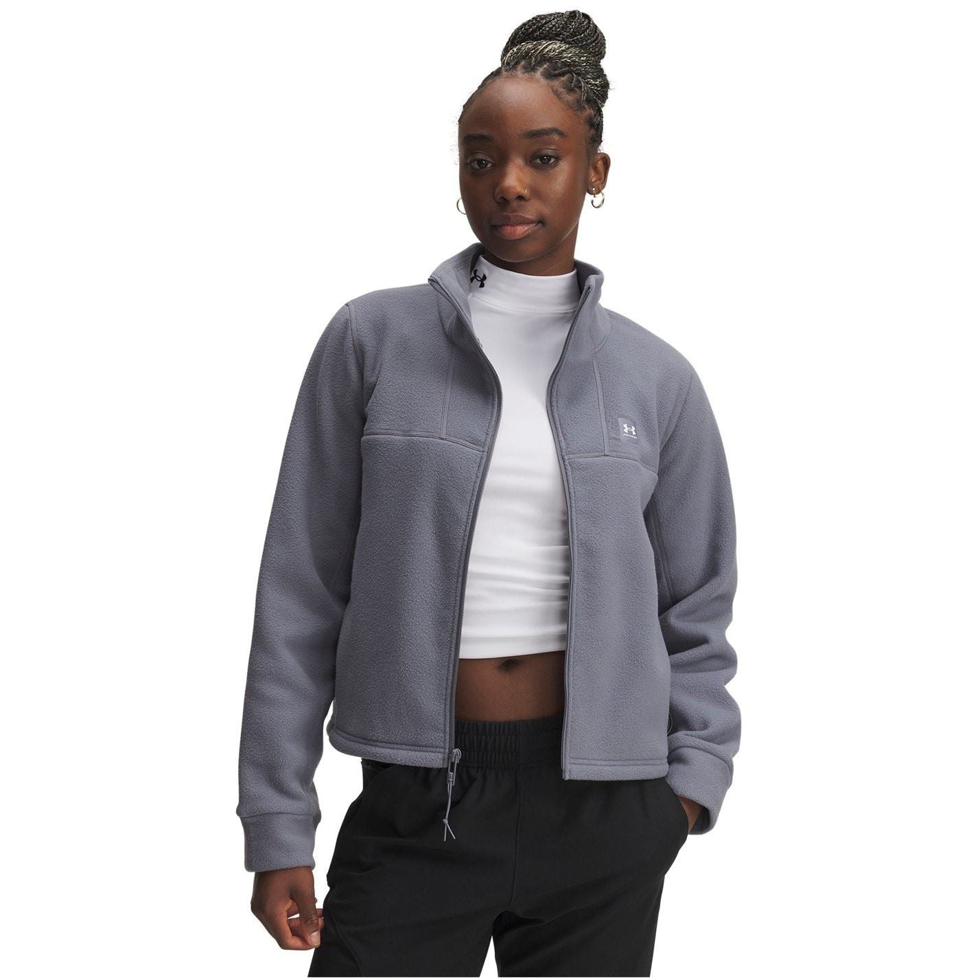 Under Armour Solid Patterned Hooded Neck Ribbed Cuff Fleece Jacket