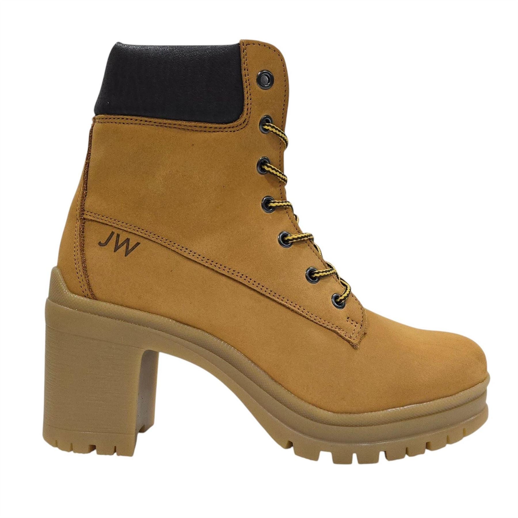 Jack Wills Premium Leather Block Heel Lace Up Ankle Boots