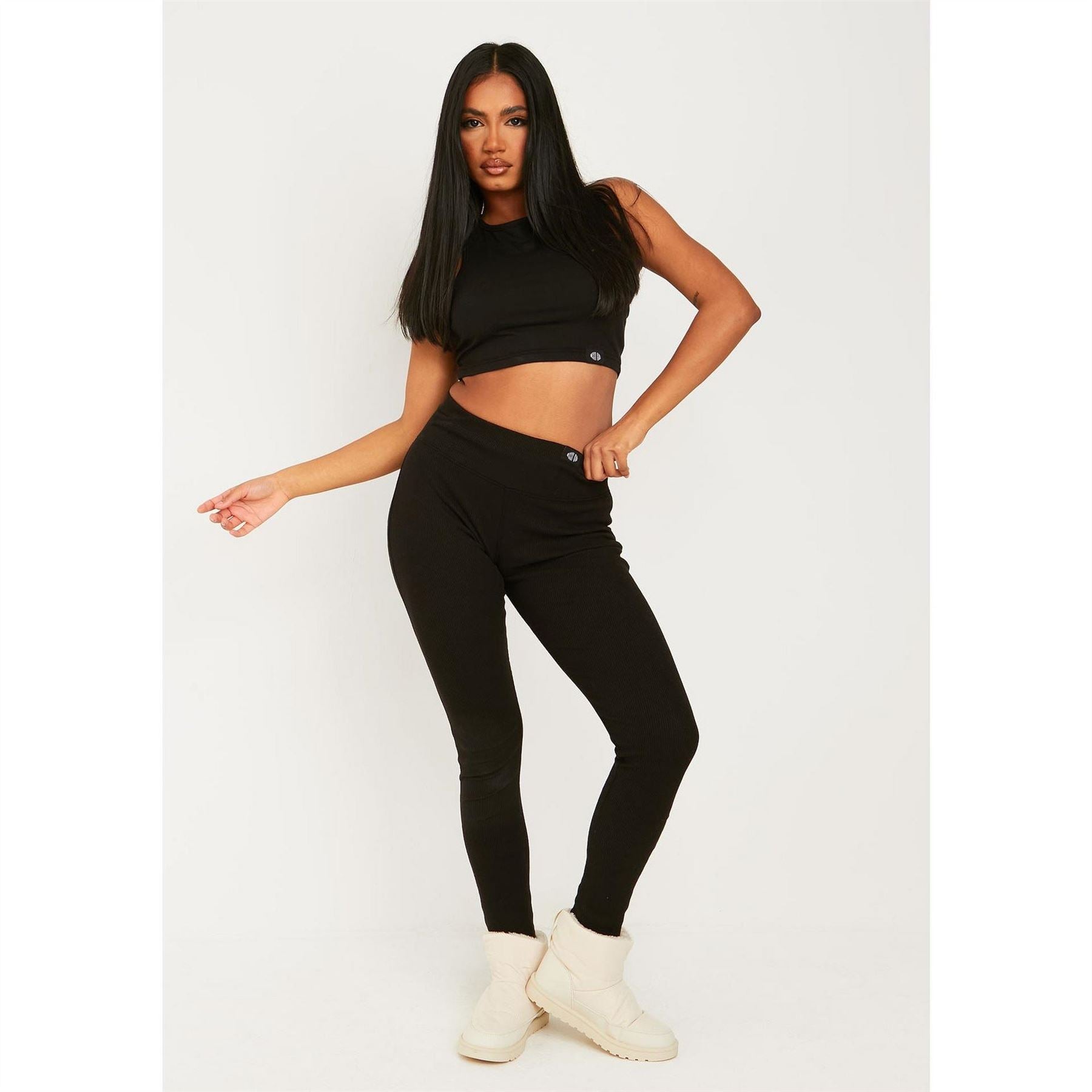 Missy Empire Tab Detail Thick Rib Leggings