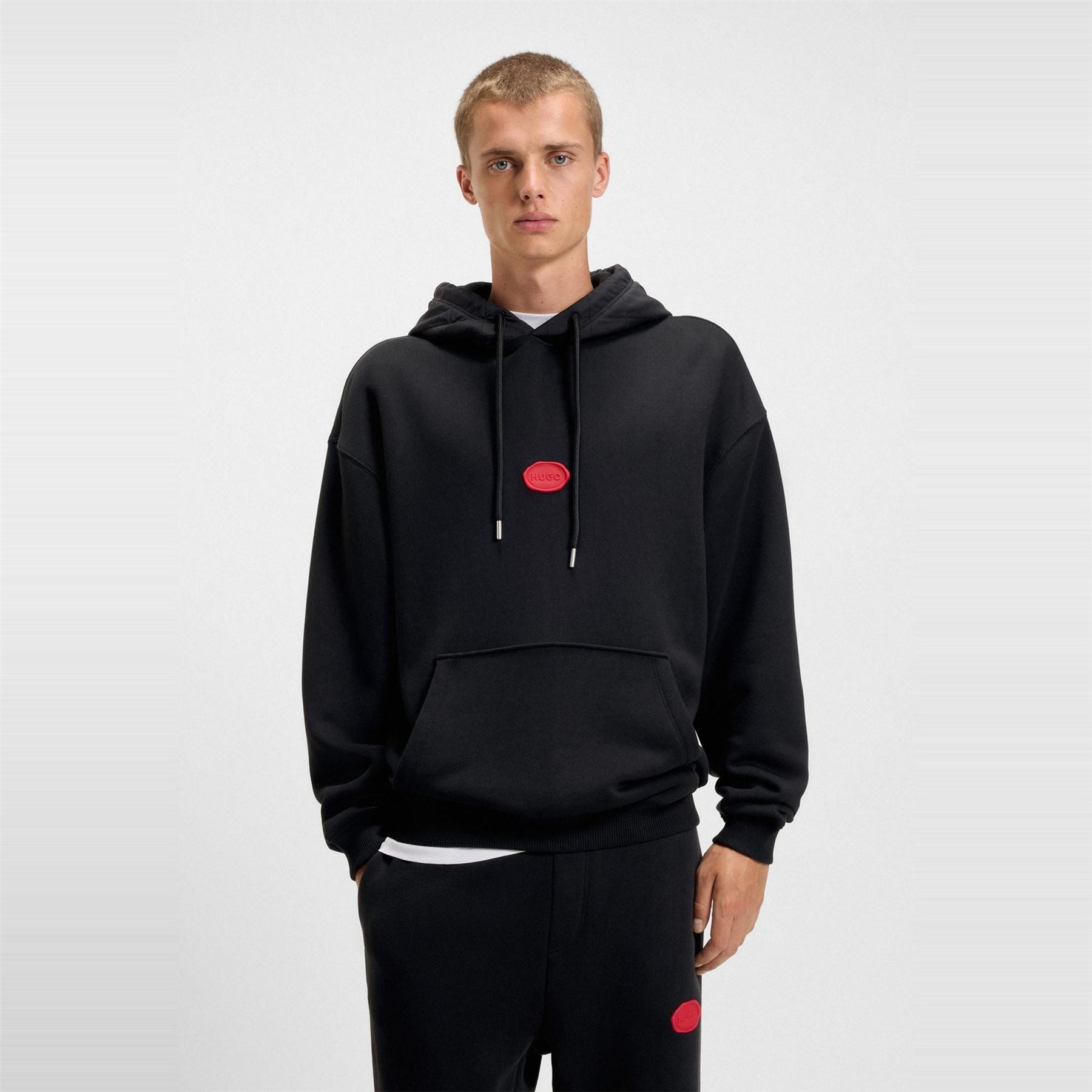 Hugo Hooded Neck Oversize Fit Sweatshirt with Rubber Badge