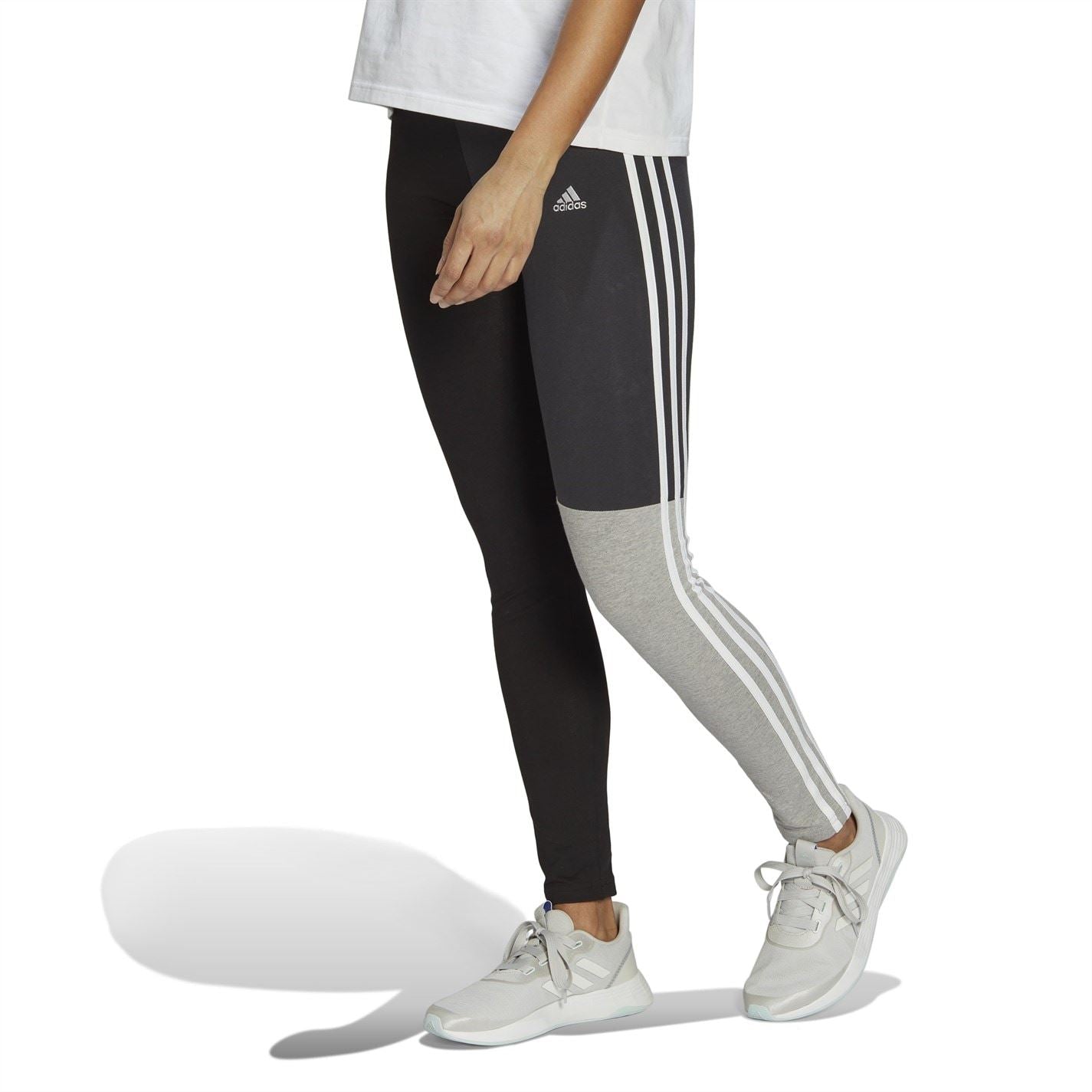adidas Womens Essentials 3 Stripes Colourblock Cotton Leggings