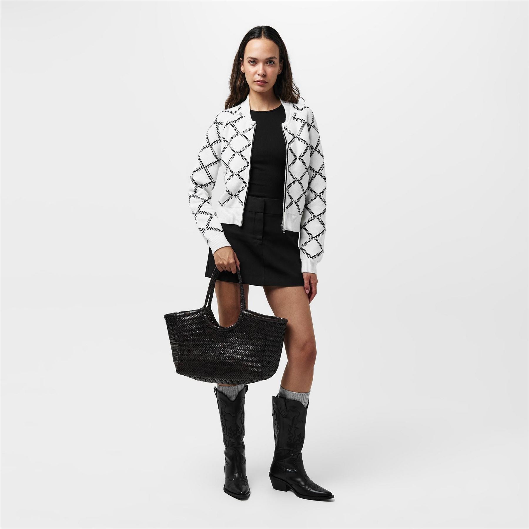 French Connection Reversible Check Relaxed Fit Sweater