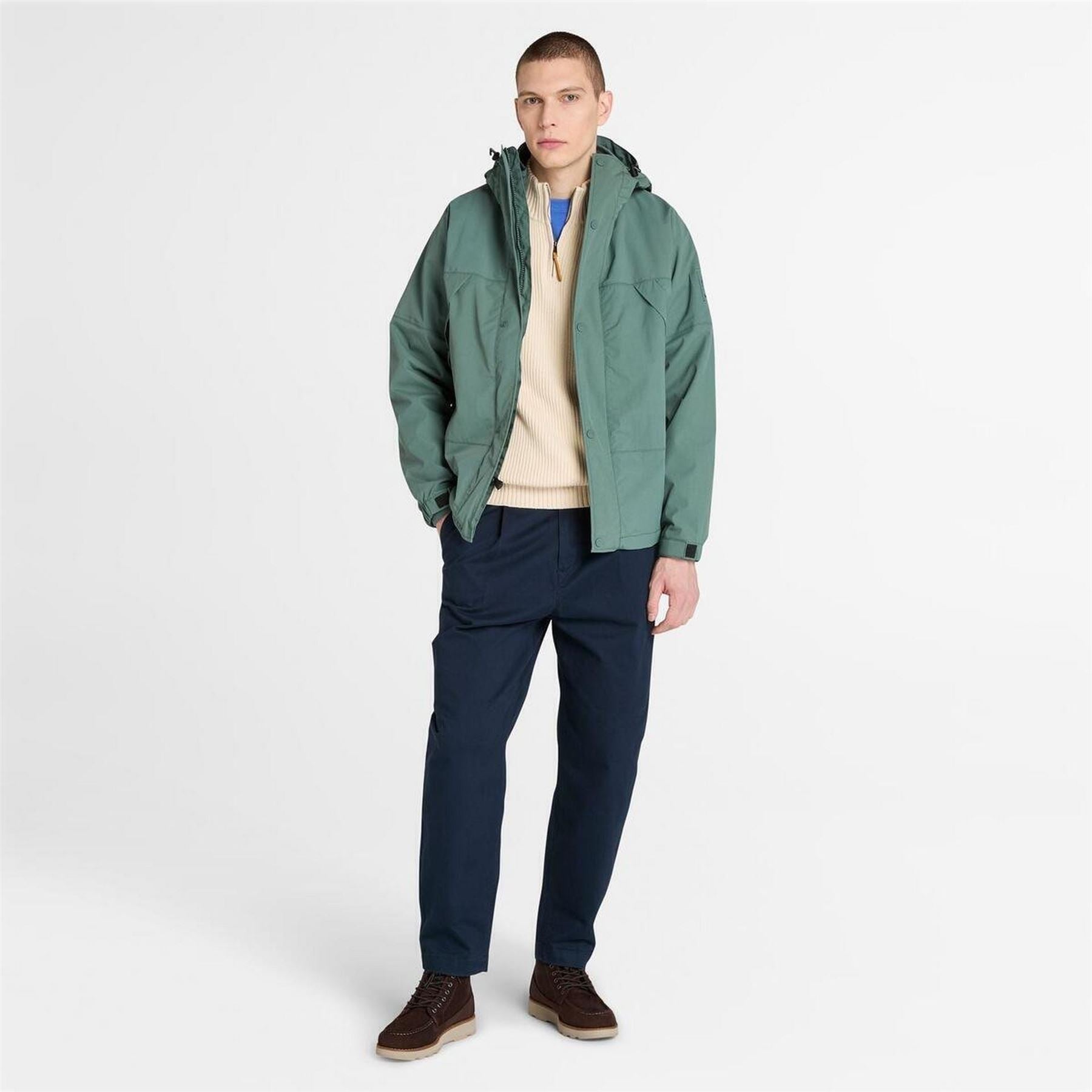 Timberland Zip Neck Ribbed Collar Long Sleeve Sweater