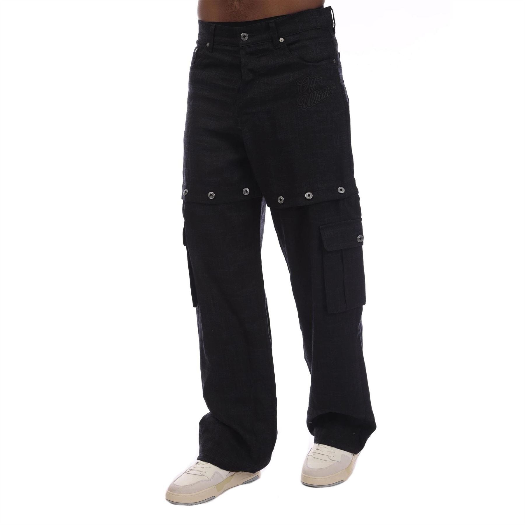 Off White Logo Linen Cargo Pants
