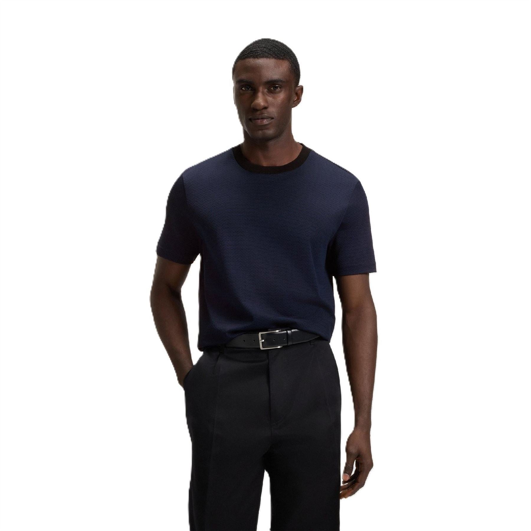 Boss Crew Neck Ribbed Collar Short Sleeve T-Shirt