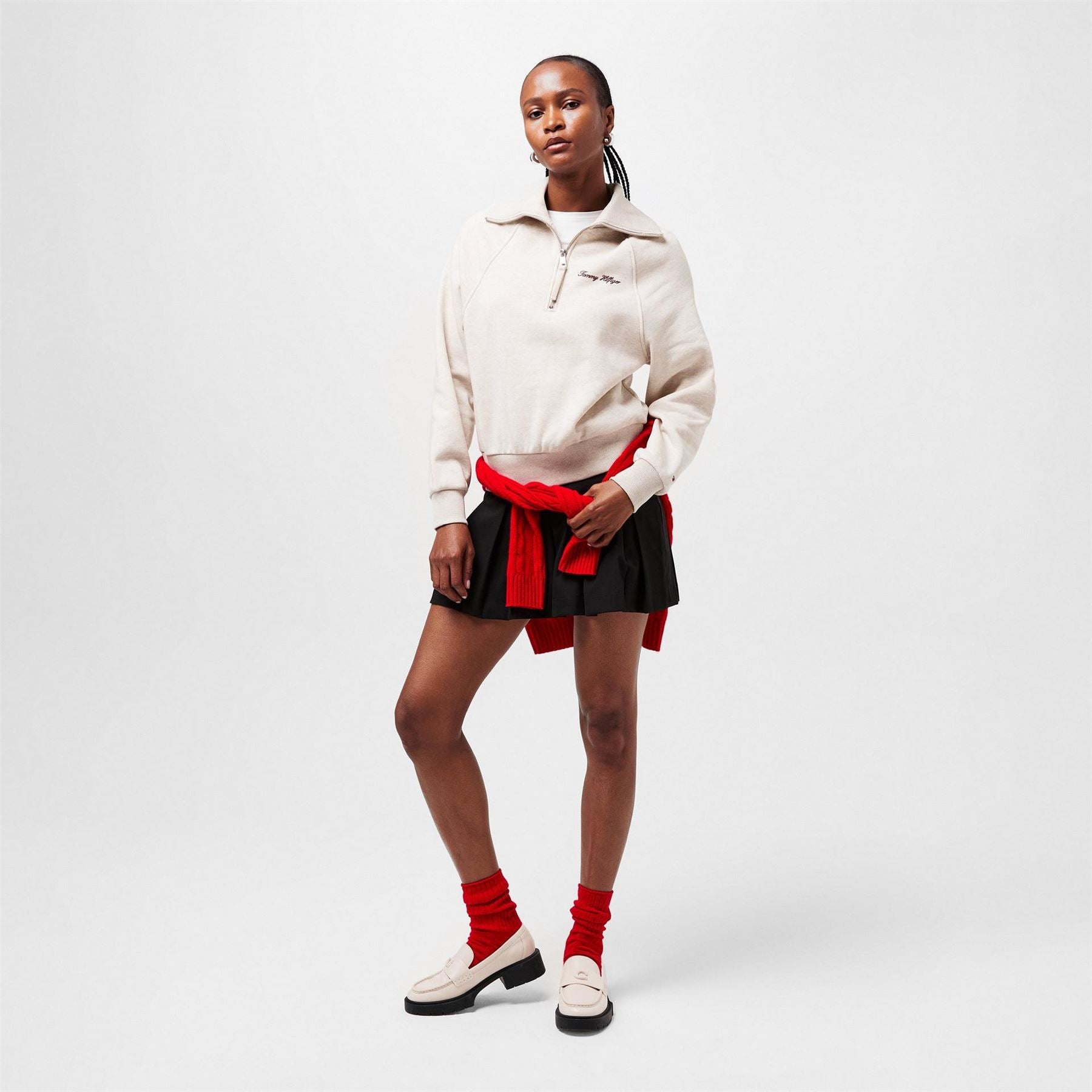Tommy Hilfiger Script Embroidered Zip Neck Raglan Sweatshirt