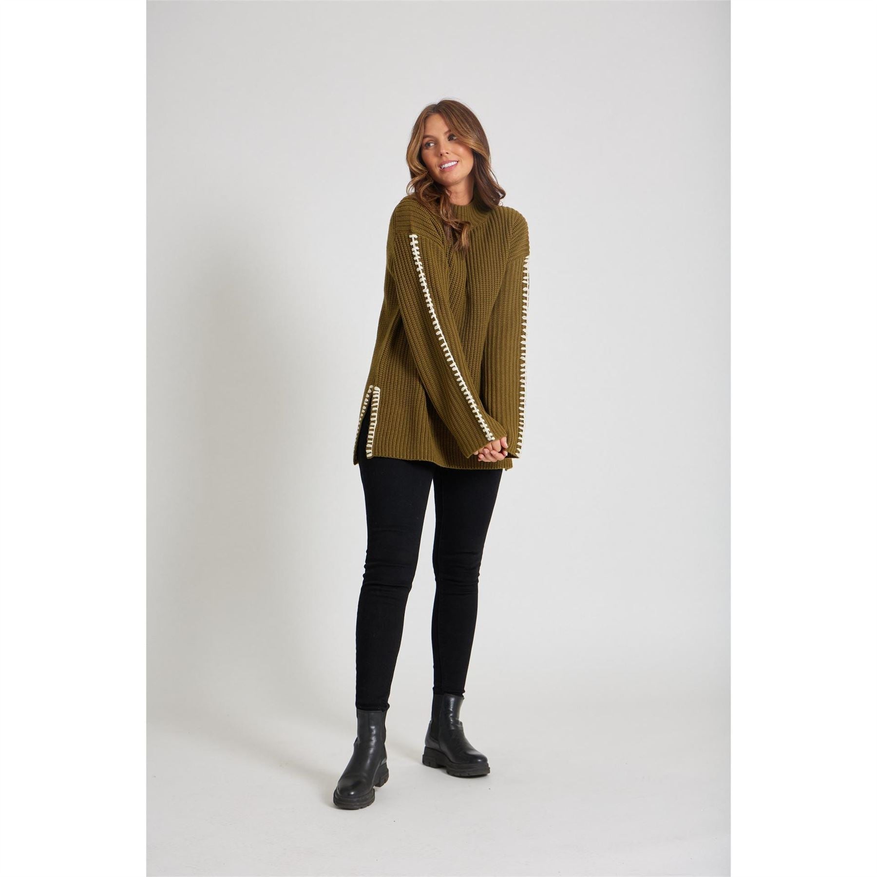 Be You By Contrast Stitch Crew Neck Jumper