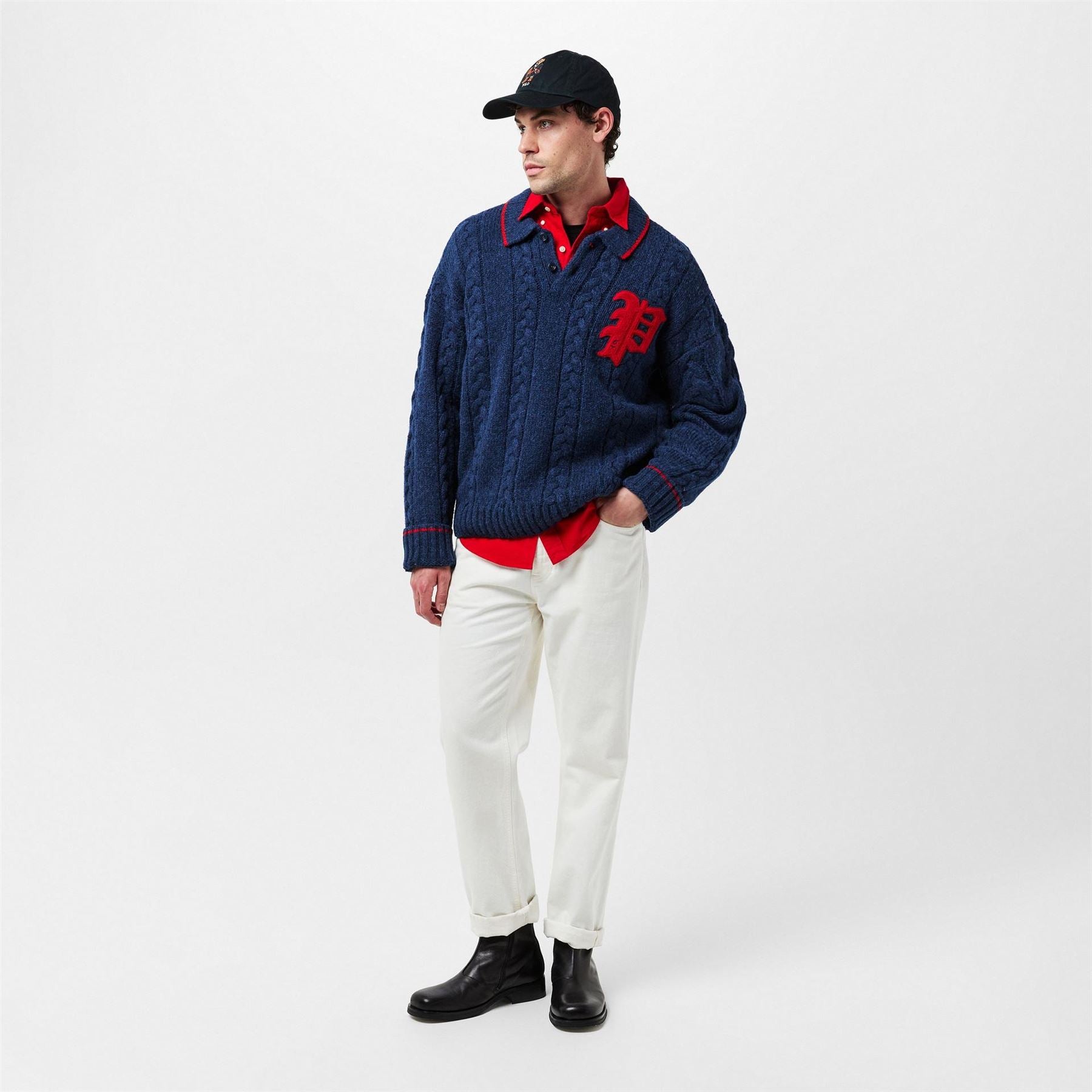Polo Ralph Lauren Embroidered Lettering Collared Long Sleeve Sweater
