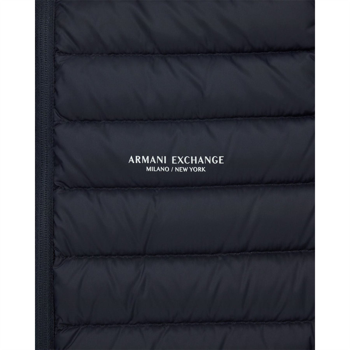 Armani Exchange Horizontal Stripe Two-Way Zipper Waist Coat with Printed Logo