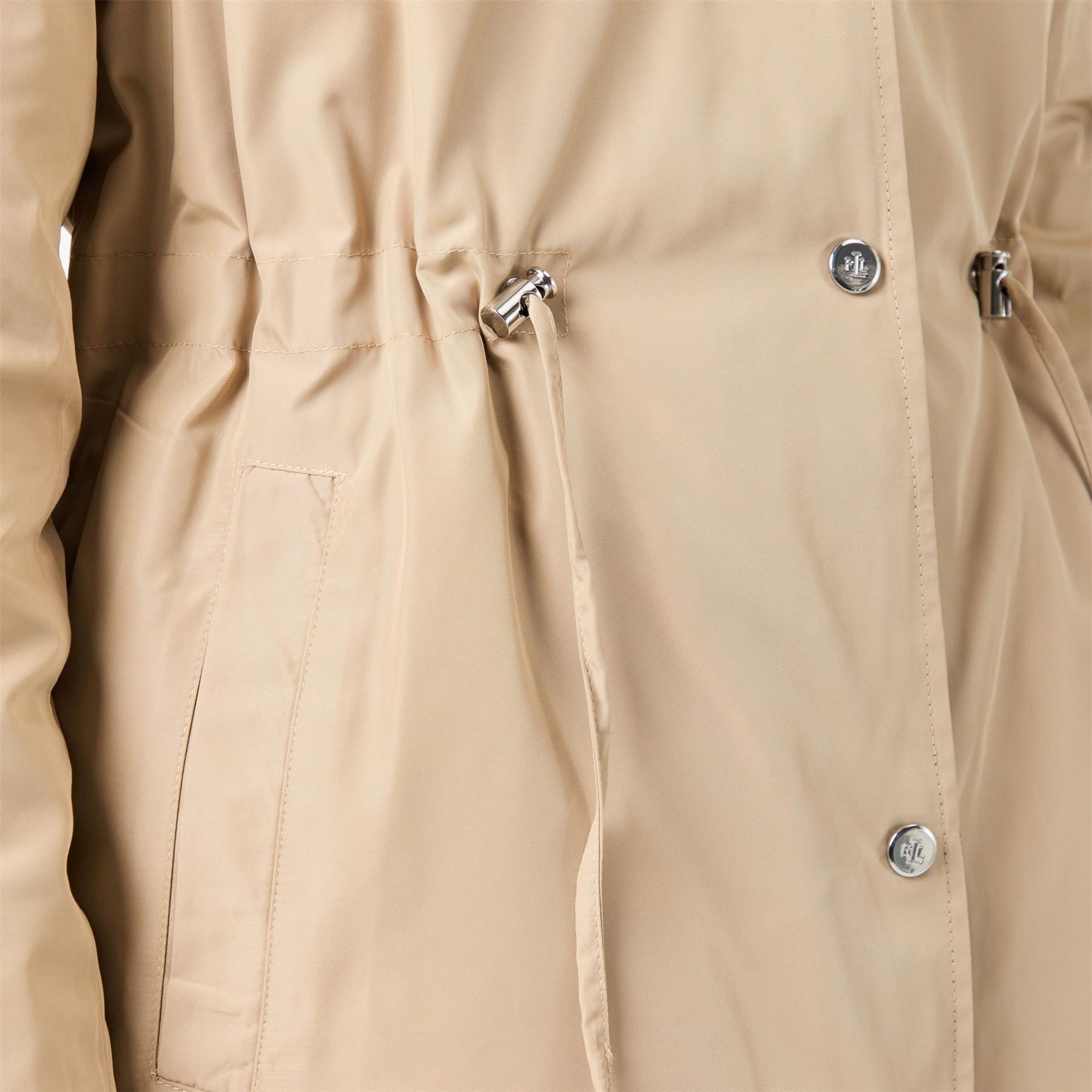 Lauren by Ralph Lauren Solid Patterned Hooded Snap Button Rain Jacket