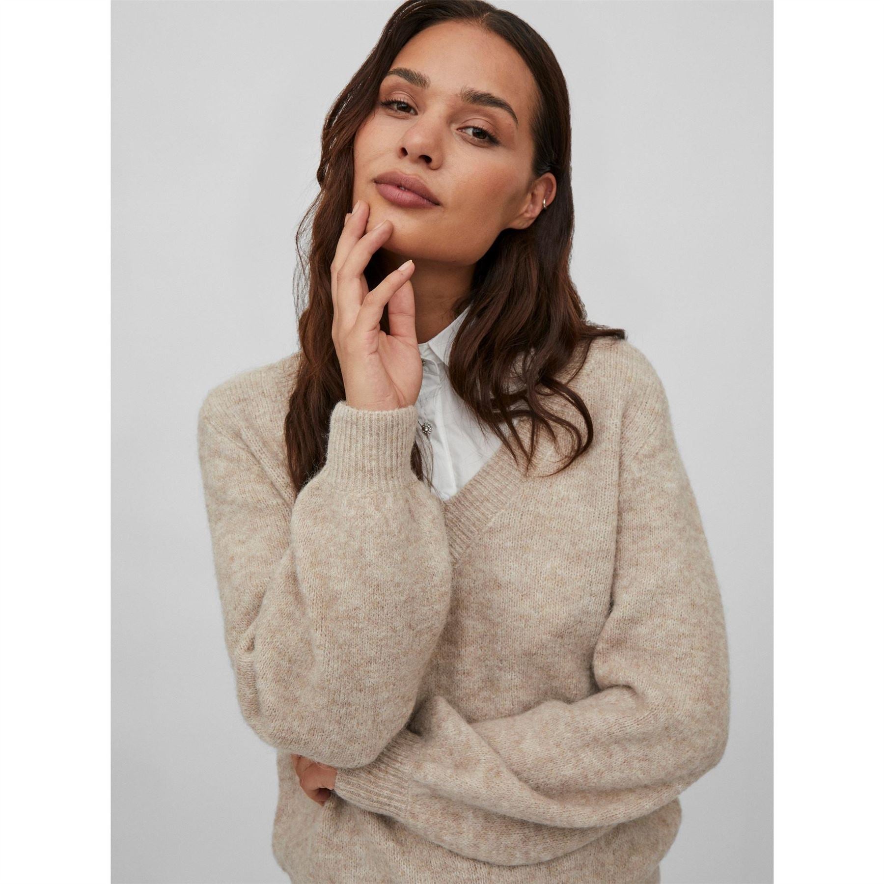 Vila Jamina V Neck Long Sleeve Relaxed Fit Sweater