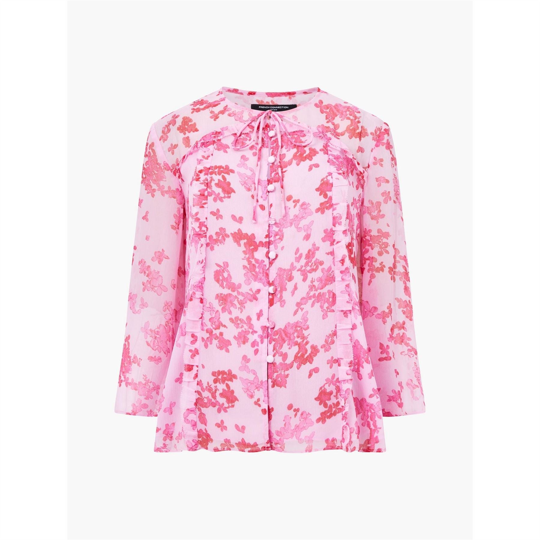 French Connection Isla Relaxed Fit Bell Sleeve Tie Neck Blouse
