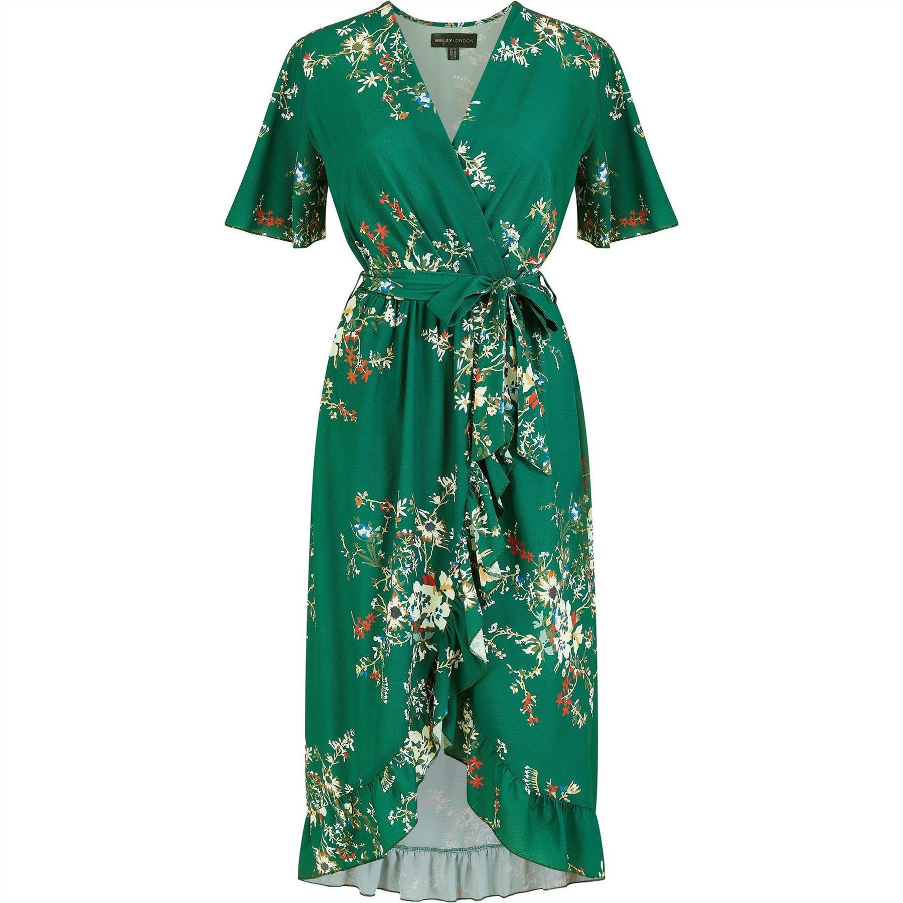 Mela London Floral Dip Hem Wrap Midi Dress