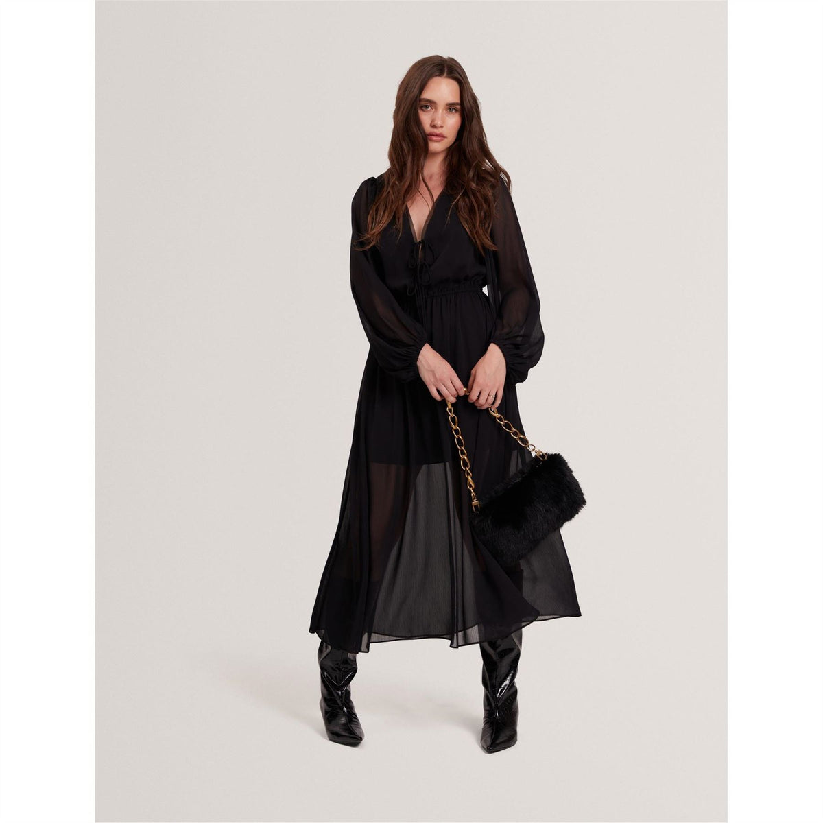 Ted Baker Print V-Neck Long Sleeve Midi Dress