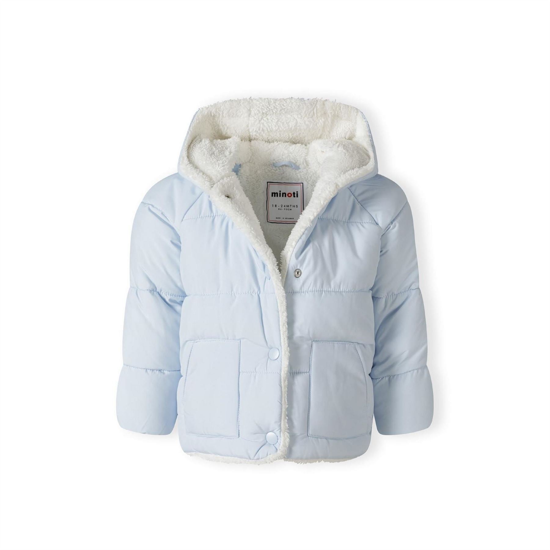 Minoti Baby Unisex Padded Jacket With Faux Fur Trim Light Blue
