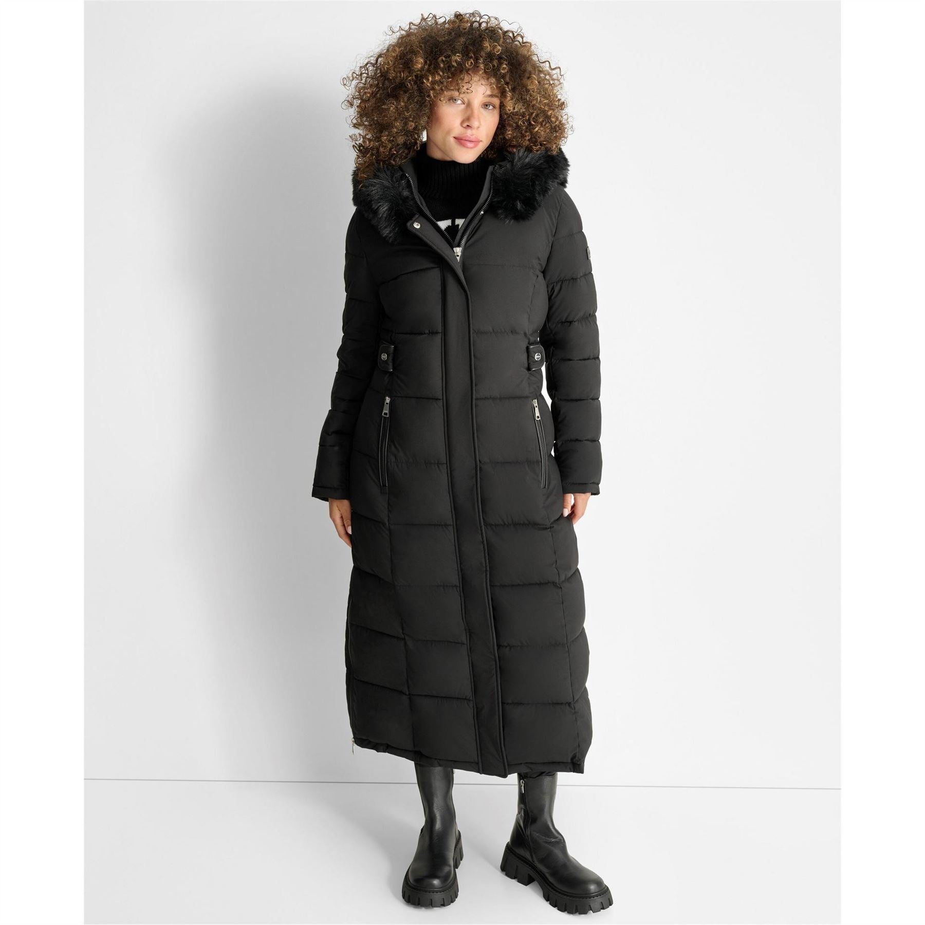 DKNY Outerwear Fur Hood Long Puffer Jacket
