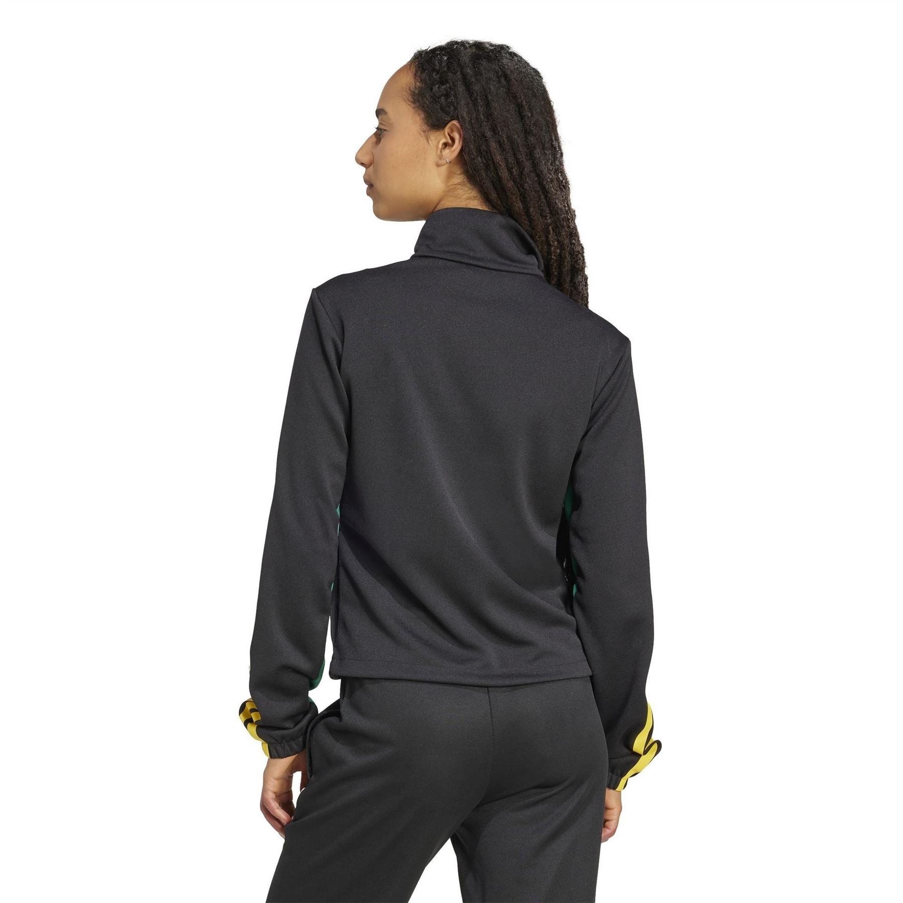 adidas Color Block Mock Neck Ribbed Cuff Track Jacket