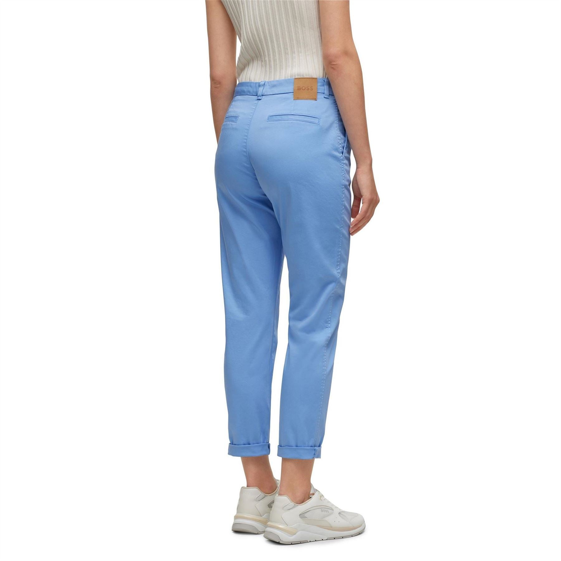 Boss Solid Patterned Slim Roll Up Cuff Trousers