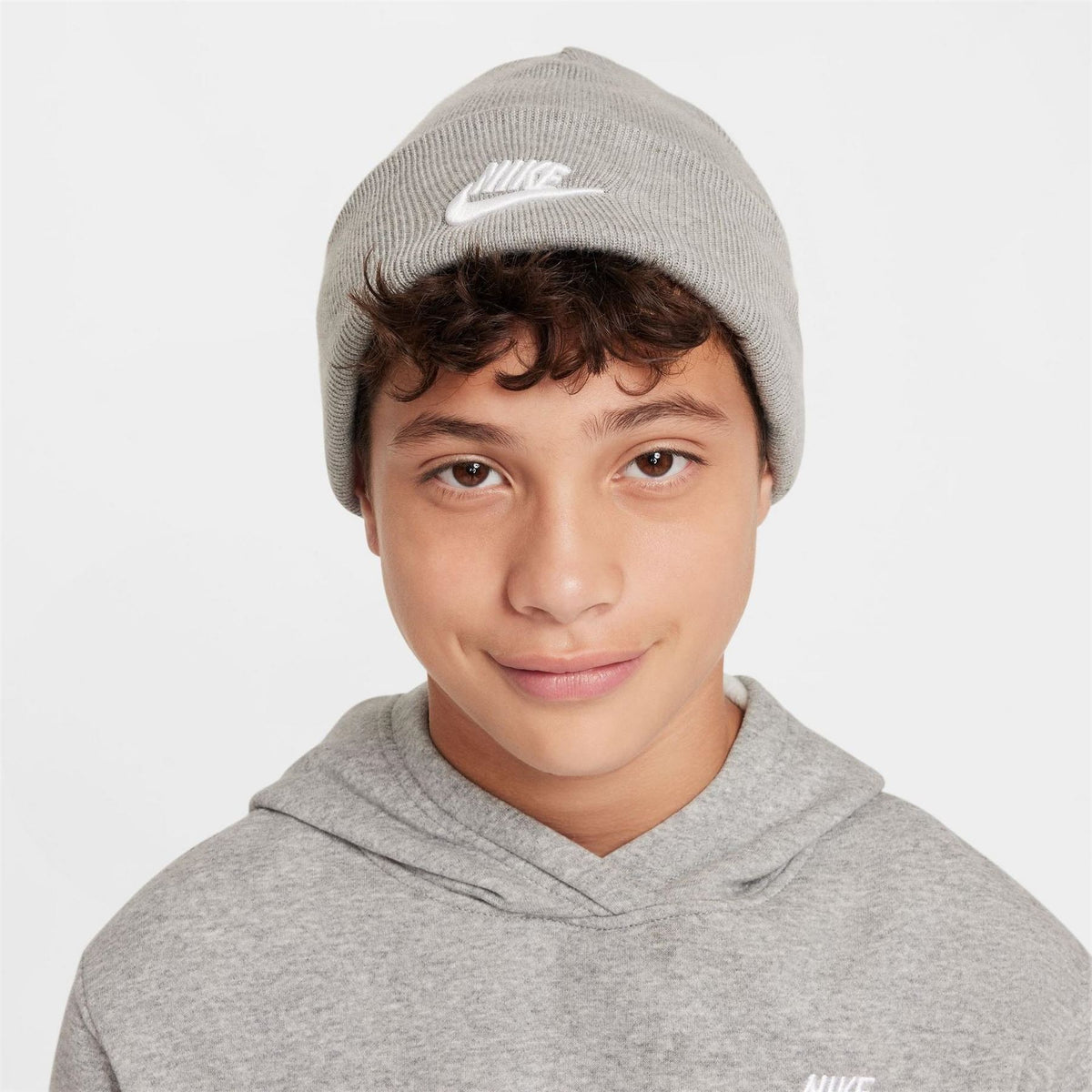 Nike Nsw Junior Wordmark Embroidered Logo Ribbed Cord Effect Fold Up Brim Beanie
