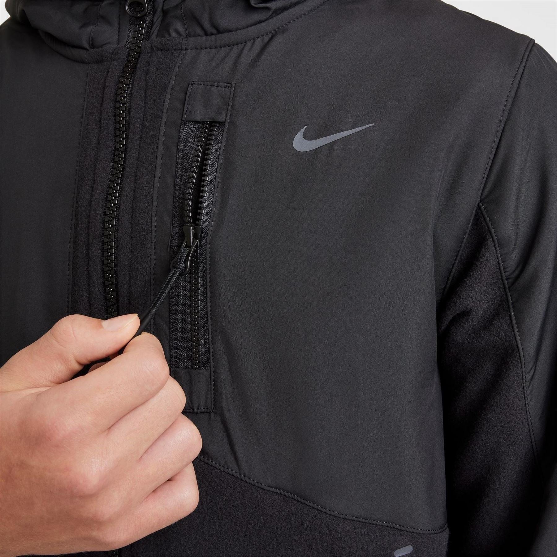 Nike Utility Solid Patterned Hooded Full Zipper Cargo Jacket