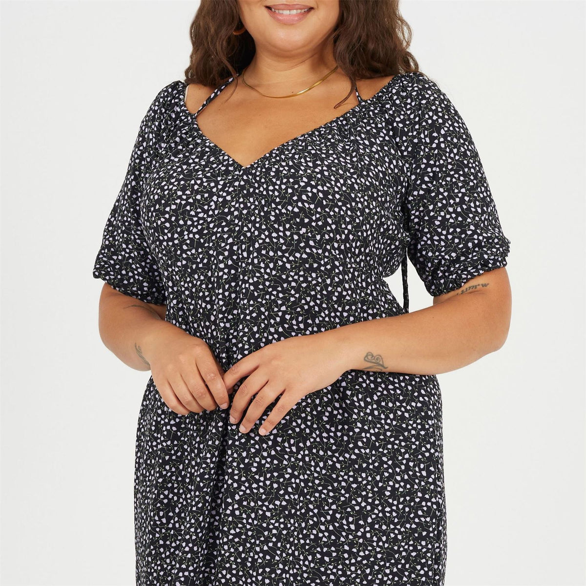 Brave Soul Plus Size Tiered Floral Midi Dress With Adjustable Sleeves