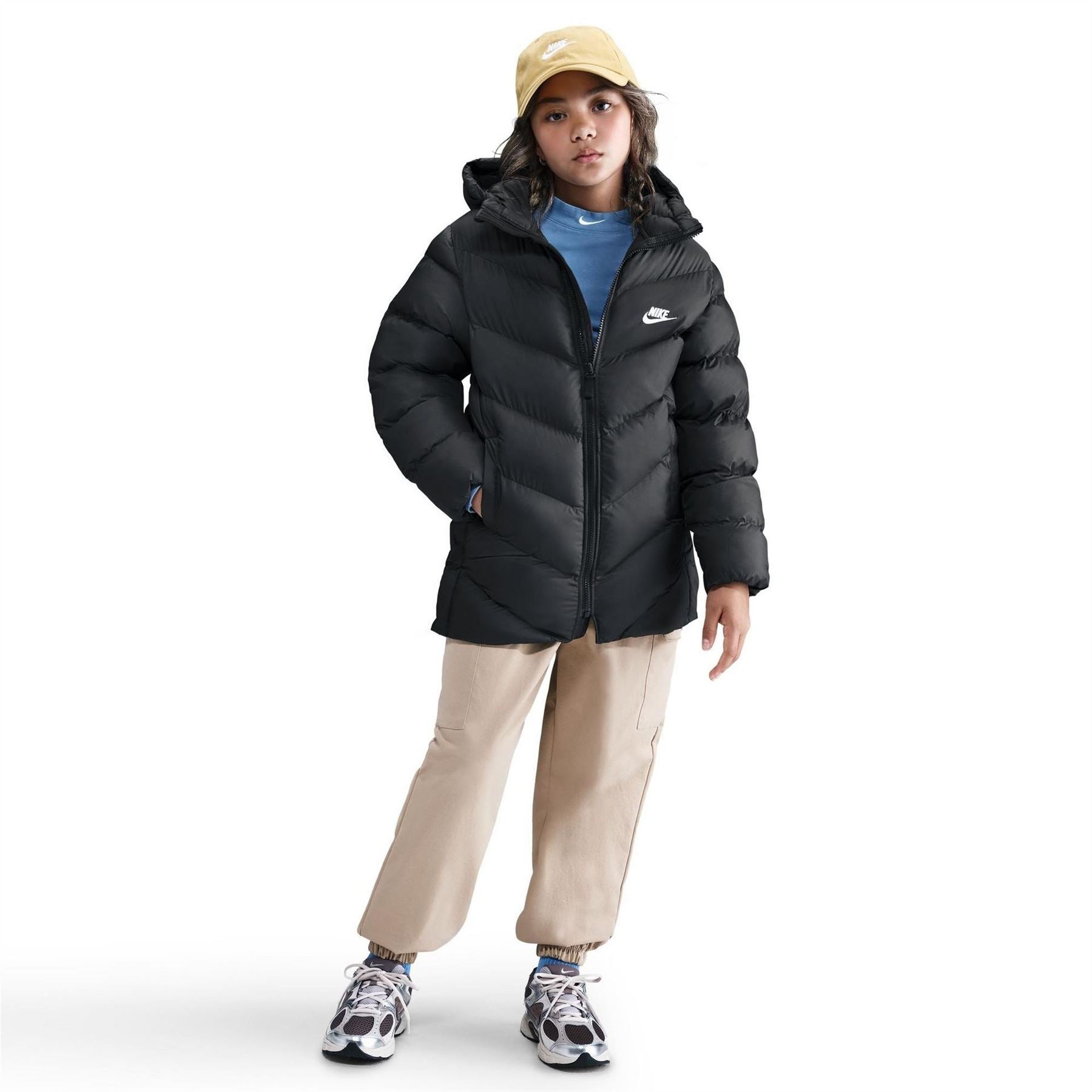 Nike Solid Patterned Hooded Zipped Pocket Puffer Jacket