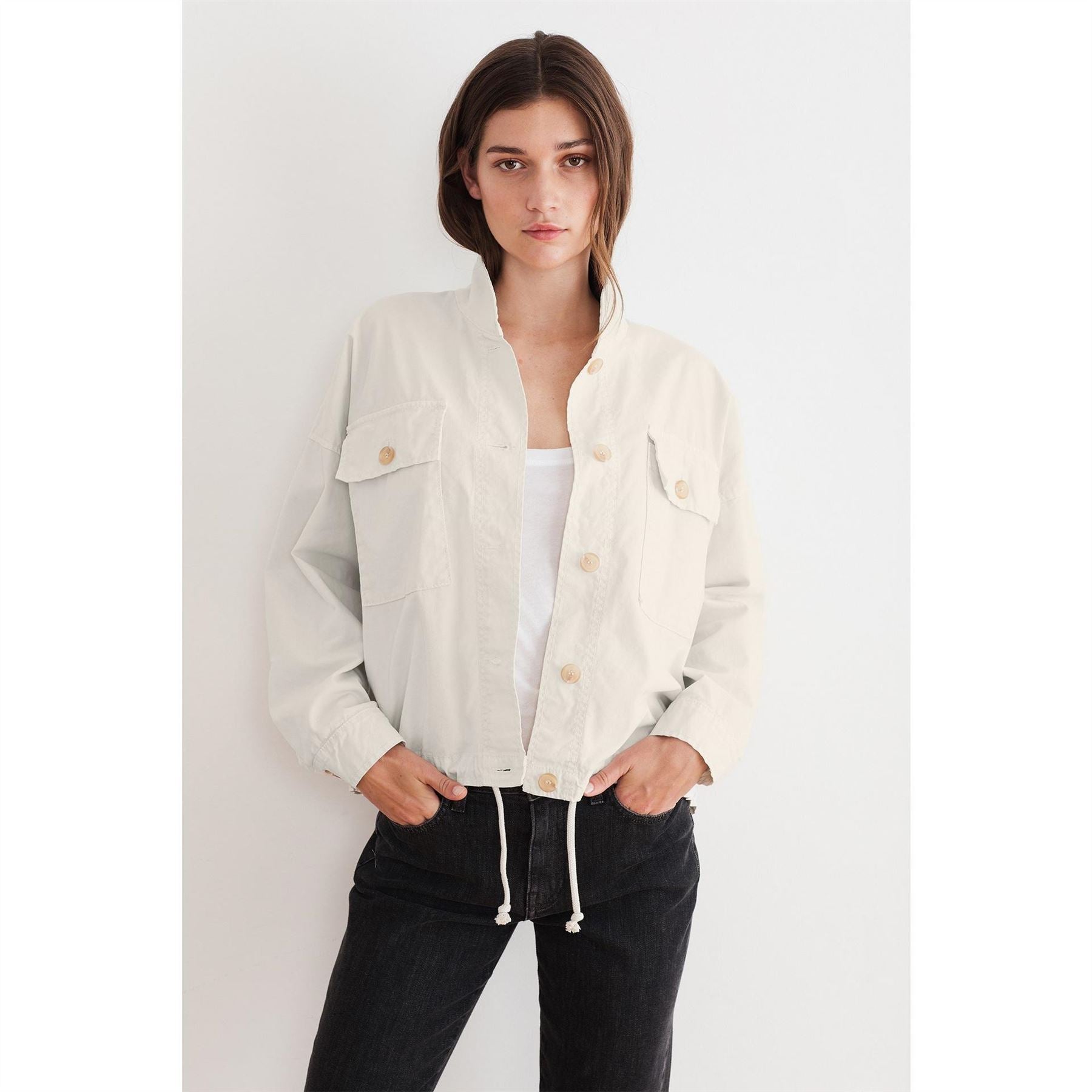 Velvet by Graham and Spencer Double Chest Pocket Drawstring Cotton Canvas Jacket