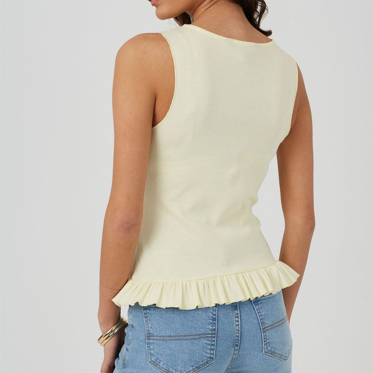 Brave Soul Womens Crew Neck Button Down Vest With Frill Detail