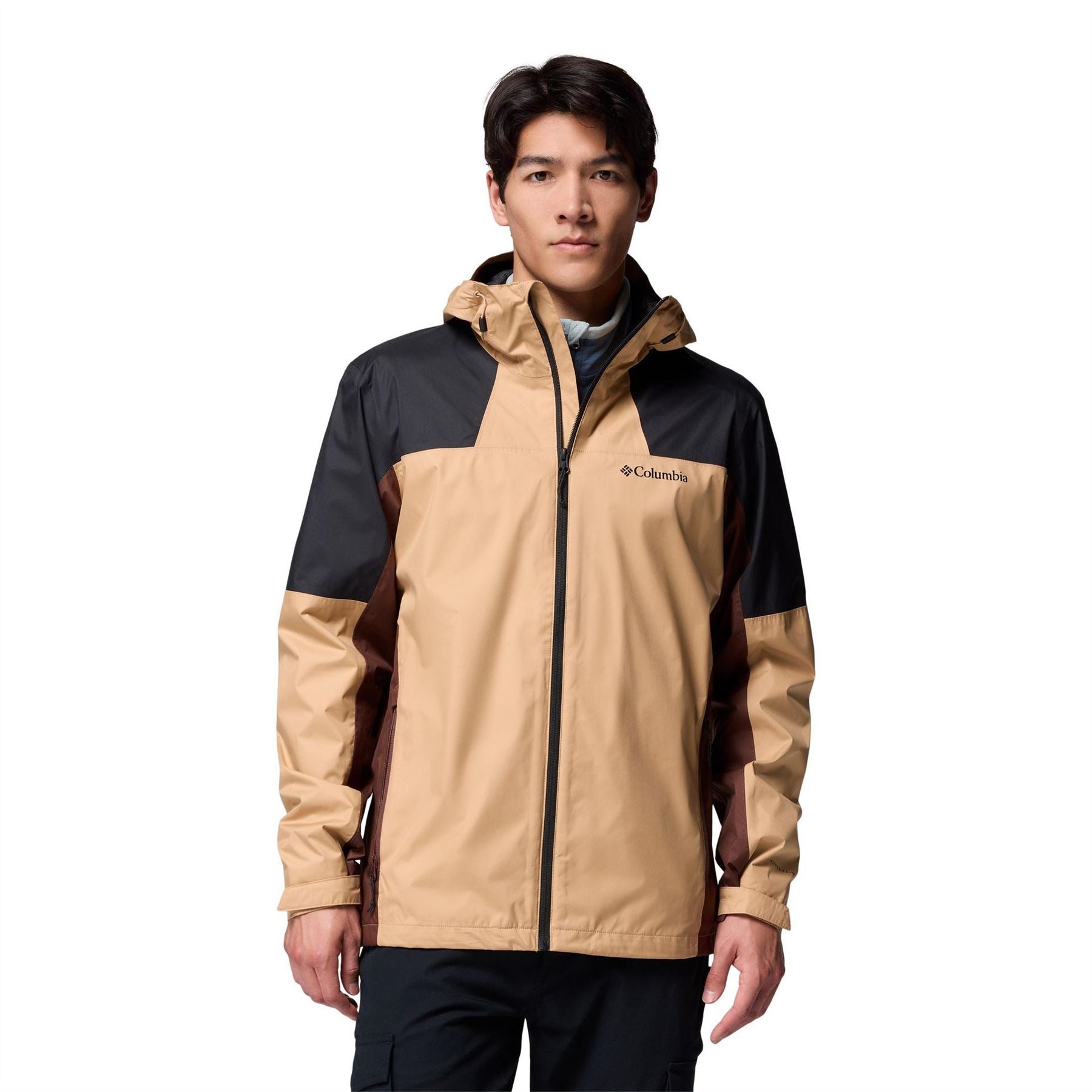 Columbia Inner Color Block Hooded Drawstring Zipped Pocket Rain Jacket