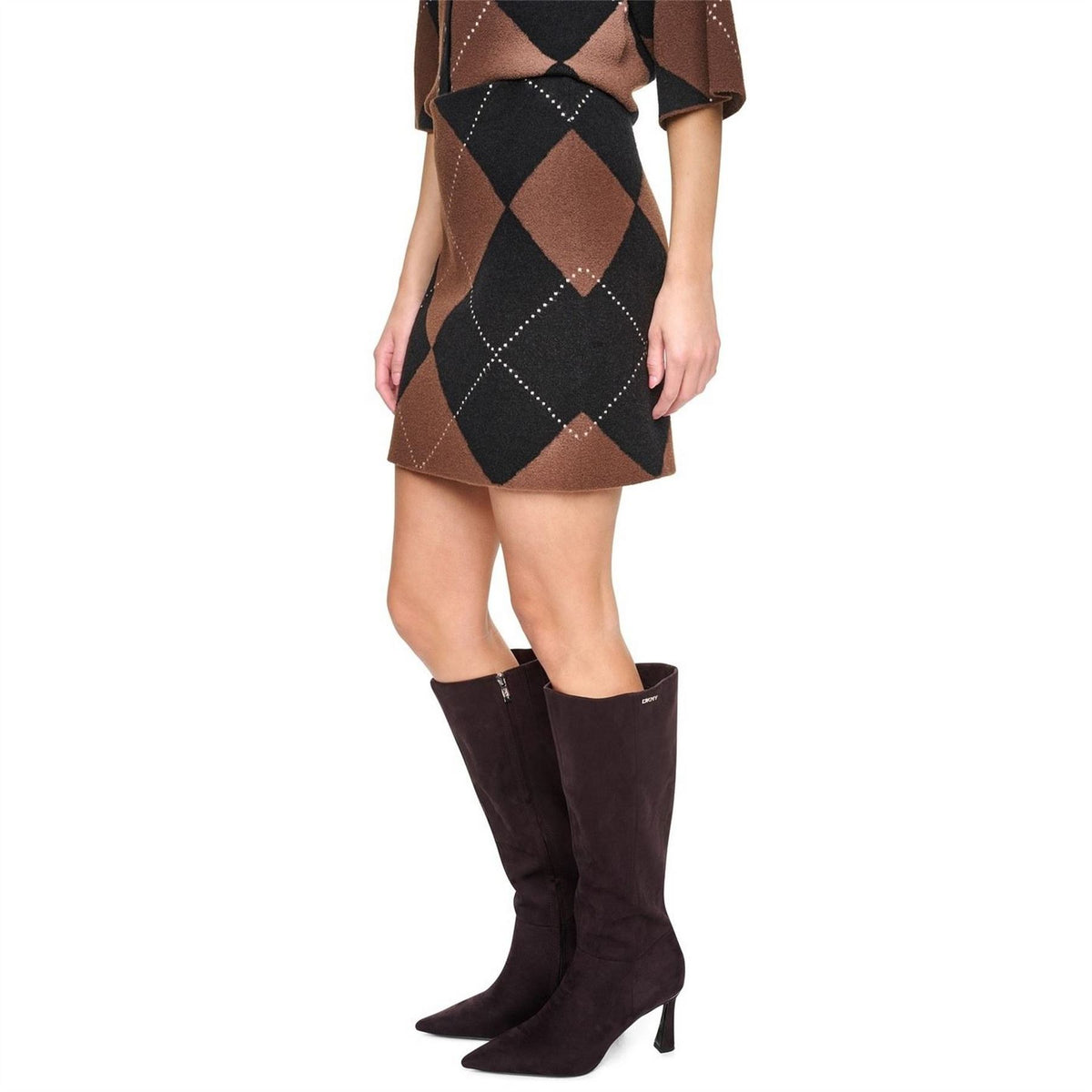 DKNY Fuzzy Argyle Short Skirt