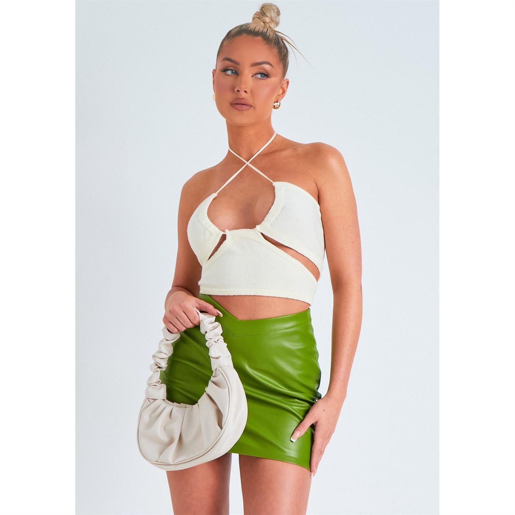 Missy Empire Front Leather Look Mini Skirt