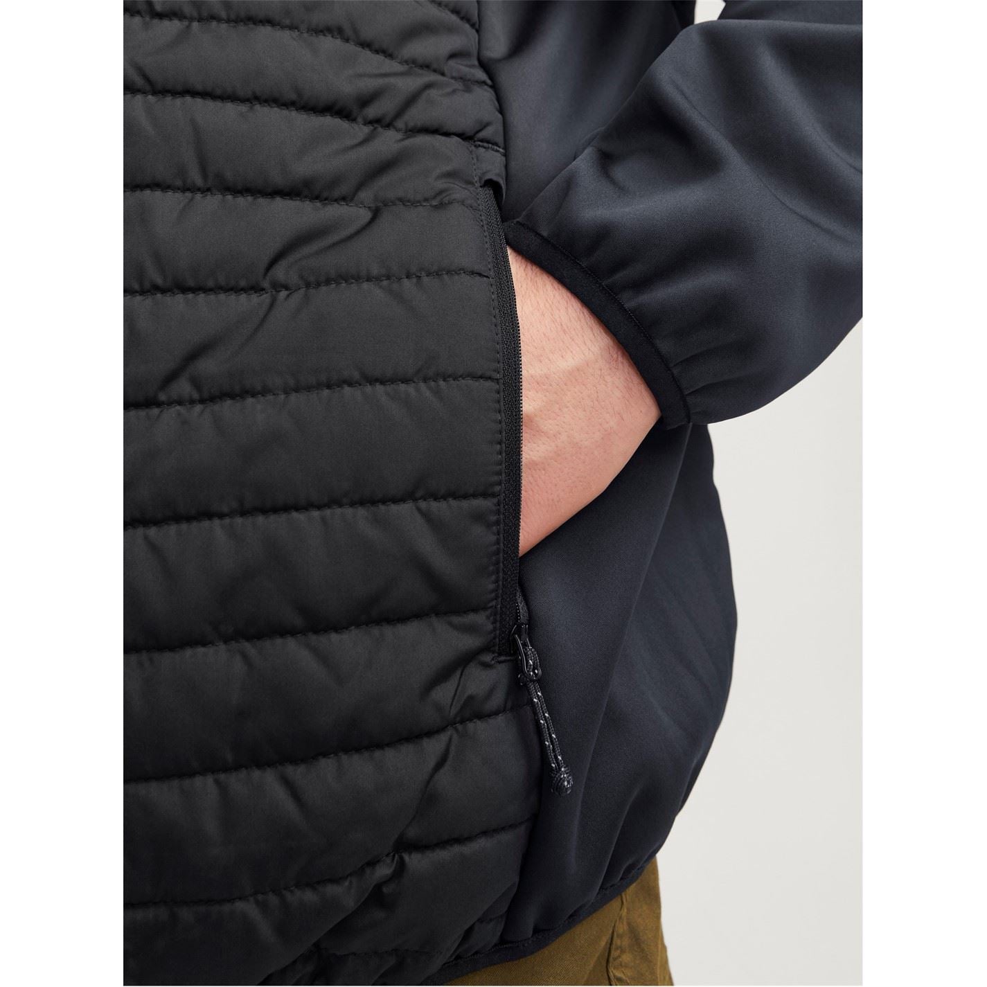 Jack and Jones Solid Patterned Puffer Jacket with Zipped Pocket and Ribbed Cuff