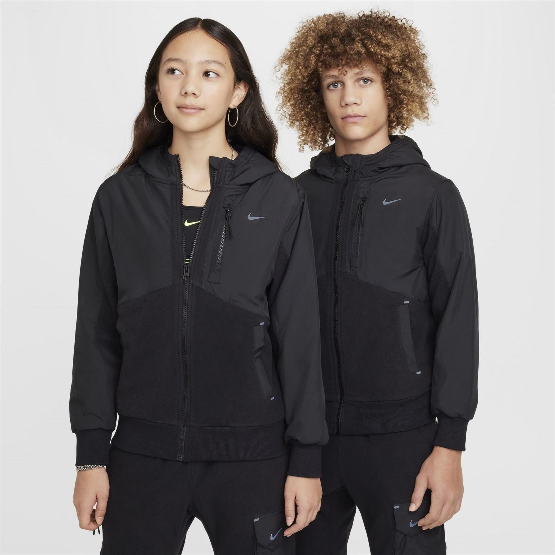 Nike Utility Solid Patterned Hooded Full Zipper Cargo Jacket